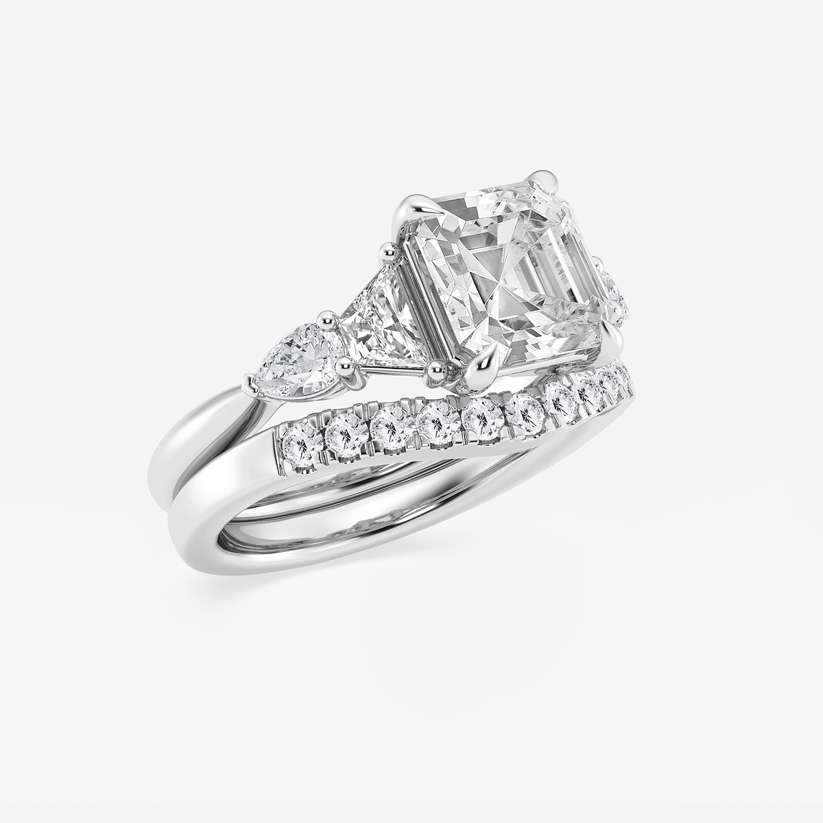 Additional Image 1 for  4 ctw Asscher Lab Grown Diamond Trapezoid and Pear Side Stone Bridal Set