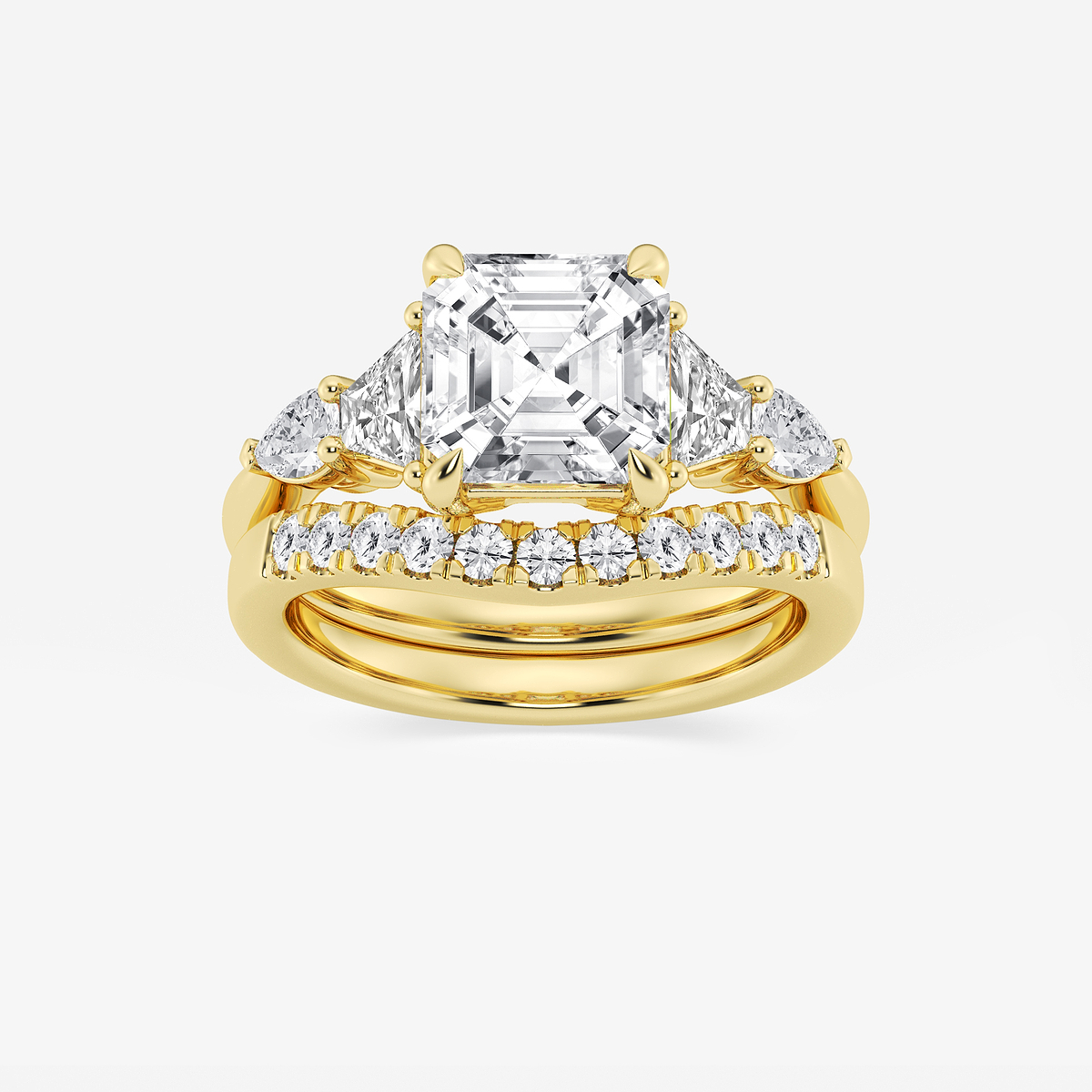 4 ctw Asscher Lab Grown Diamond Trapezoid and Pear Side Stone Bridal Set