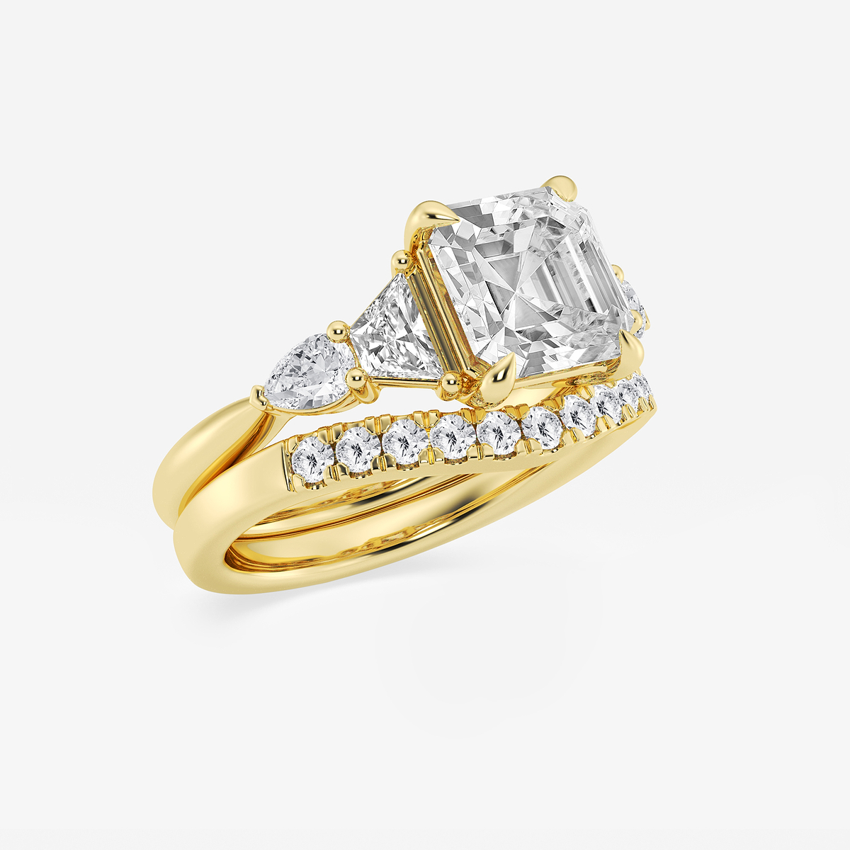 Additional Image 1 for  4 ctw Asscher Lab Grown Diamond Trapezoid and Pear Side Stone Bridal Set