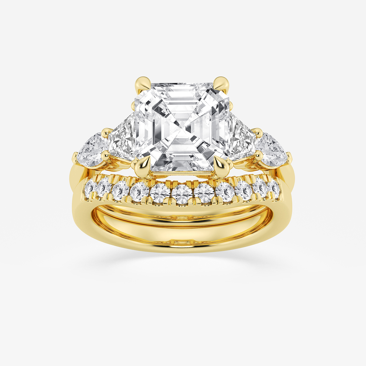 5 1/4 ctw Asscher Lab Grown Diamond Trapezoid and Pear Side Stone Bridal Set