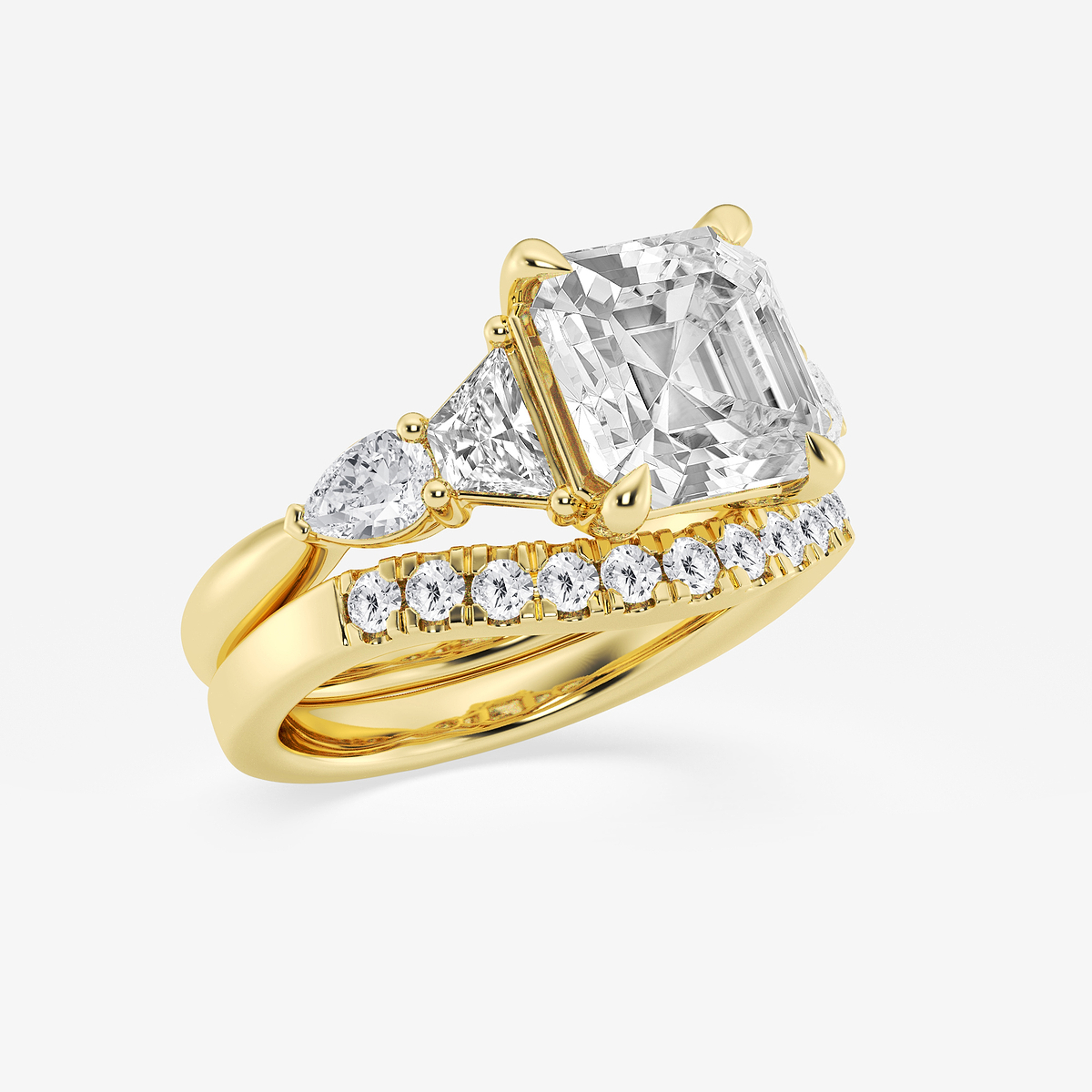 Additional Image 1 for  5 1/4 ctw Asscher Lab Grown Diamond Trapezoid and Pear Side Stone Bridal Set
