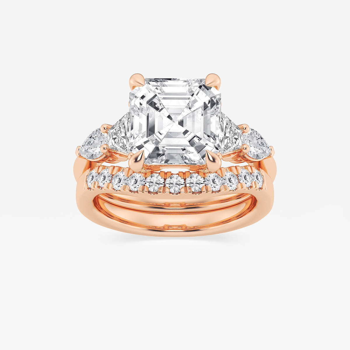 6 1/4 ctw Asscher Lab Grown Diamond Trapezoid and Pear Side Stone Bridal Set