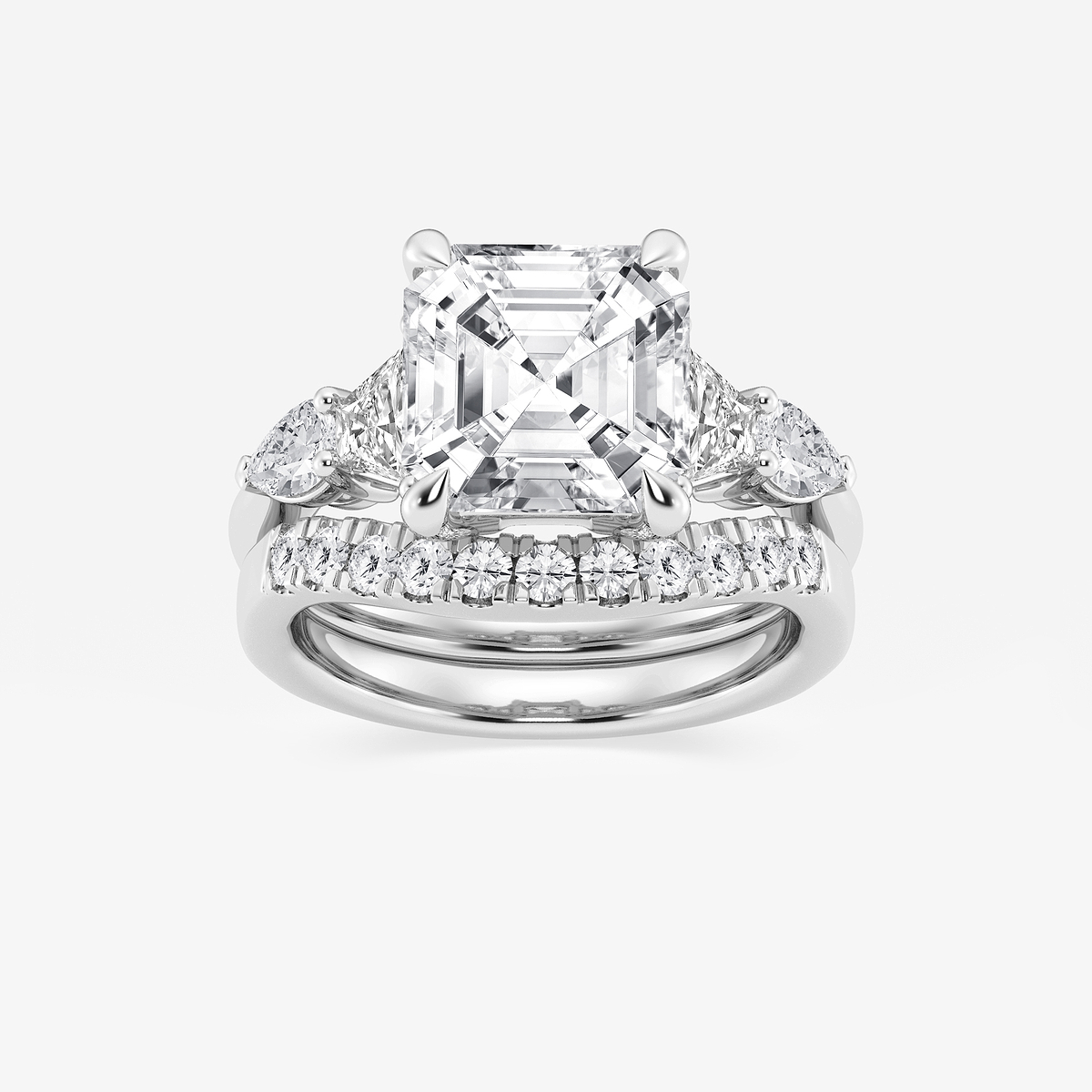 6 1/4 ctw Asscher Lab Grown Diamond Trapezoid and Pear Side Stone Bridal Set