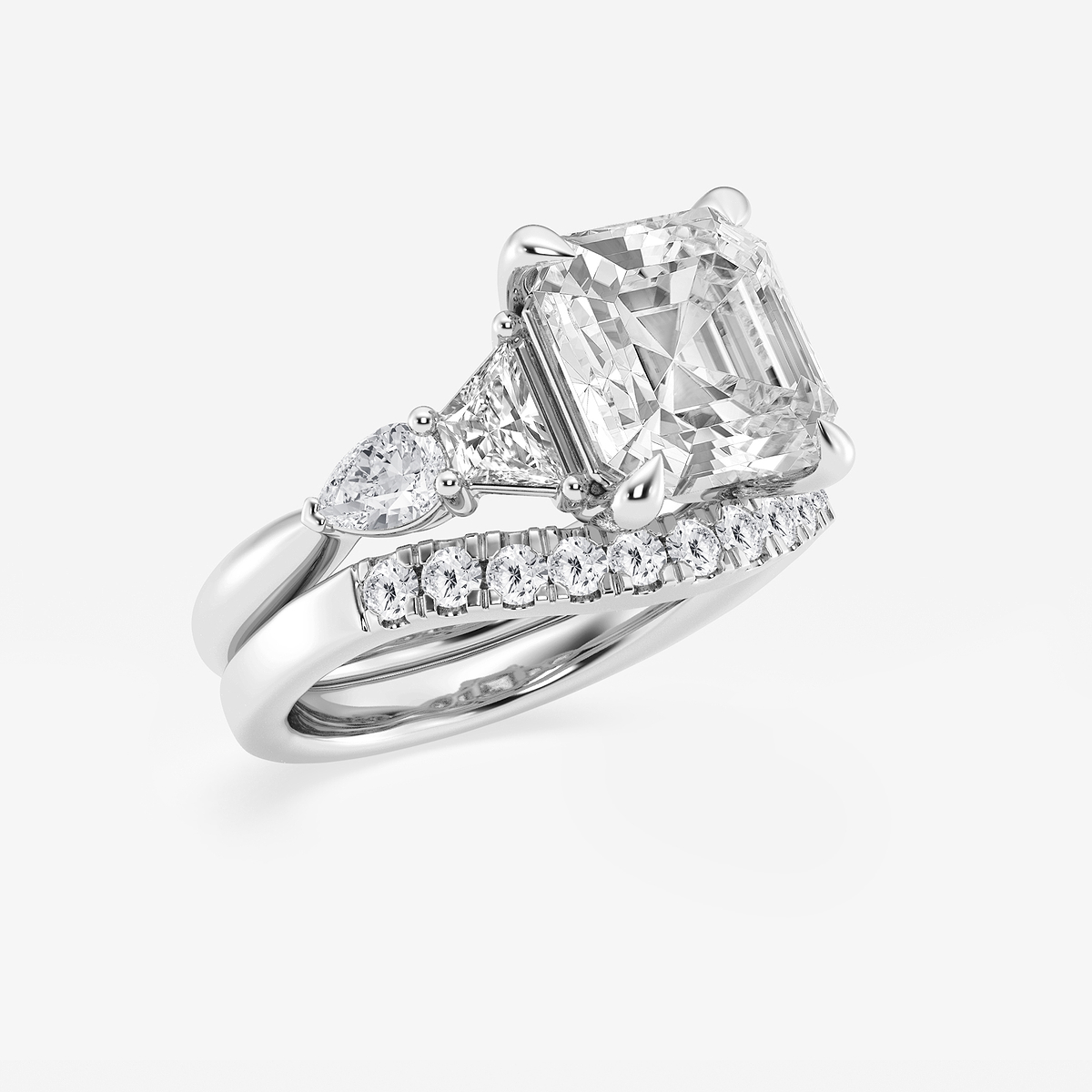Additional Image 1 for  6 1/4 ctw Asscher Lab Grown Diamond Trapezoid and Pear Side Stone Bridal Set