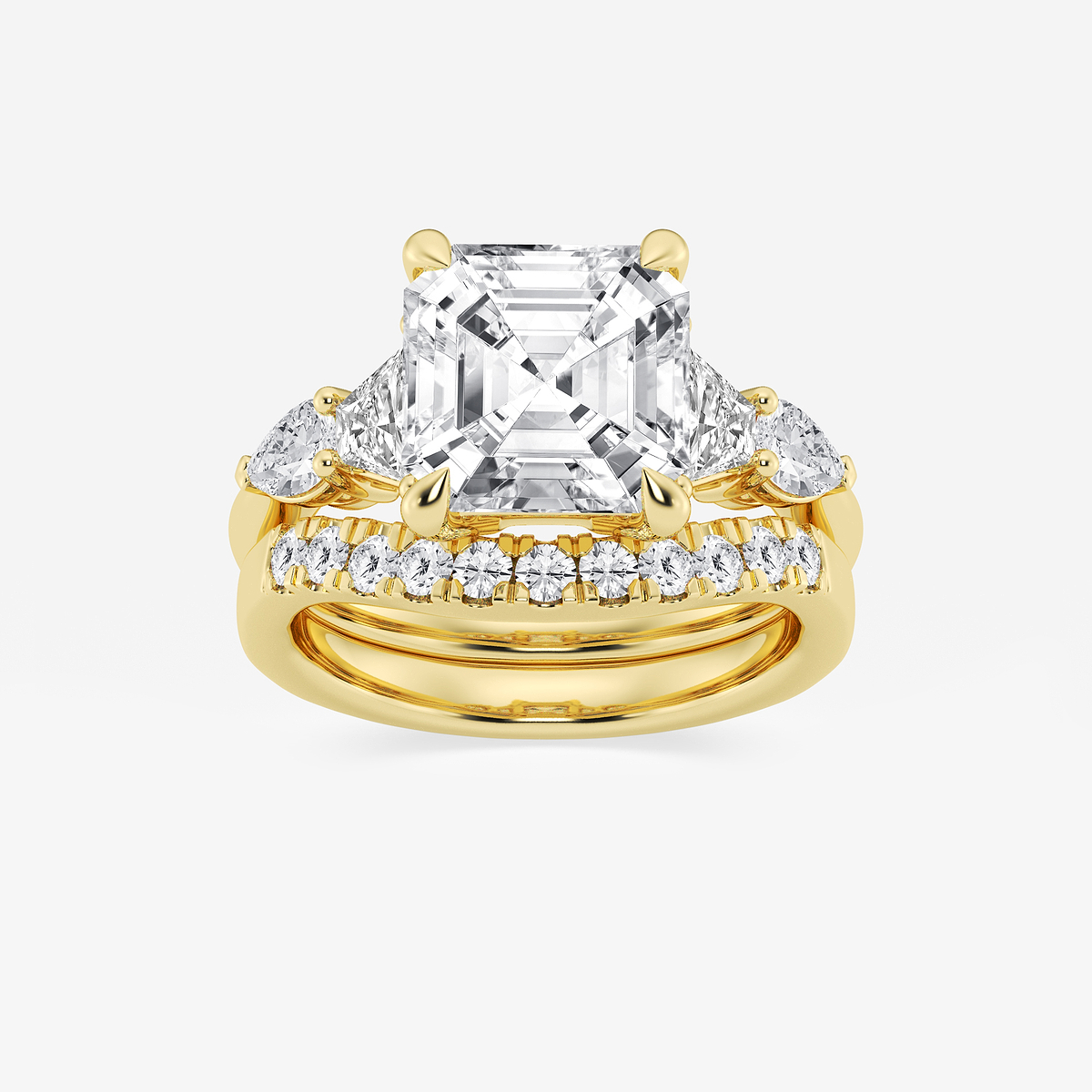 6 1/4 ctw Asscher Lab Grown Diamond Trapezoid and Pear Side Stone Bridal Set