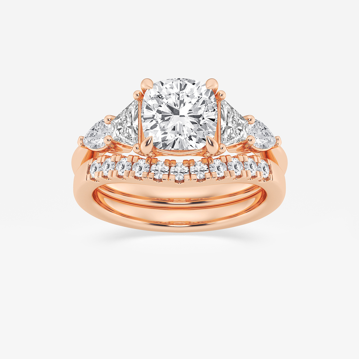 3 ctw Cushion Lab Grown Diamond Trapezoid and Pear Side Stone Bridal Set
