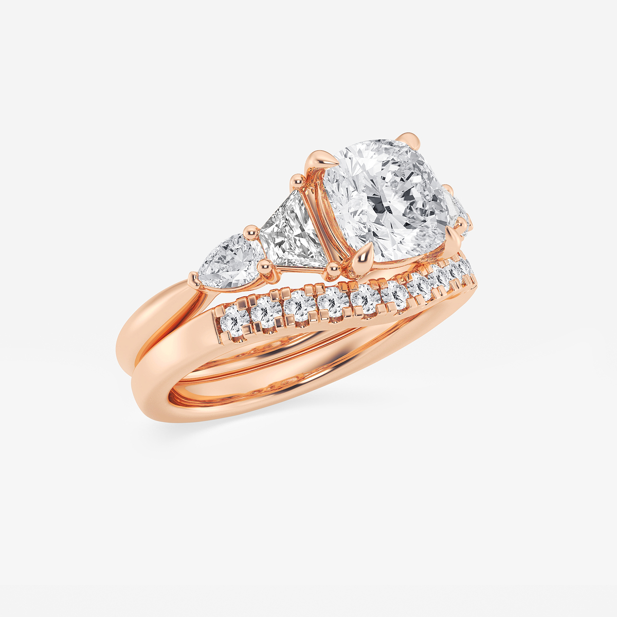 Additional Image 1 for  3 ctw Cushion Lab Grown Diamond Trapezoid and Pear Side Stone Bridal Set