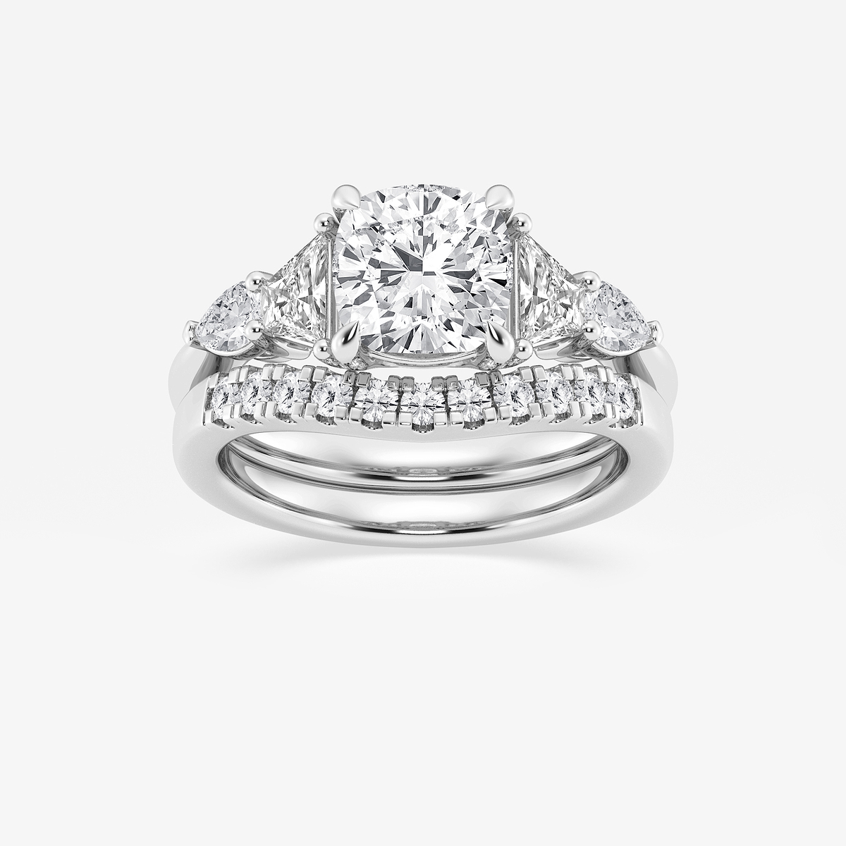 3 ctw Cushion Lab Grown Diamond Trapezoid and Pear Side Stone Bridal Set