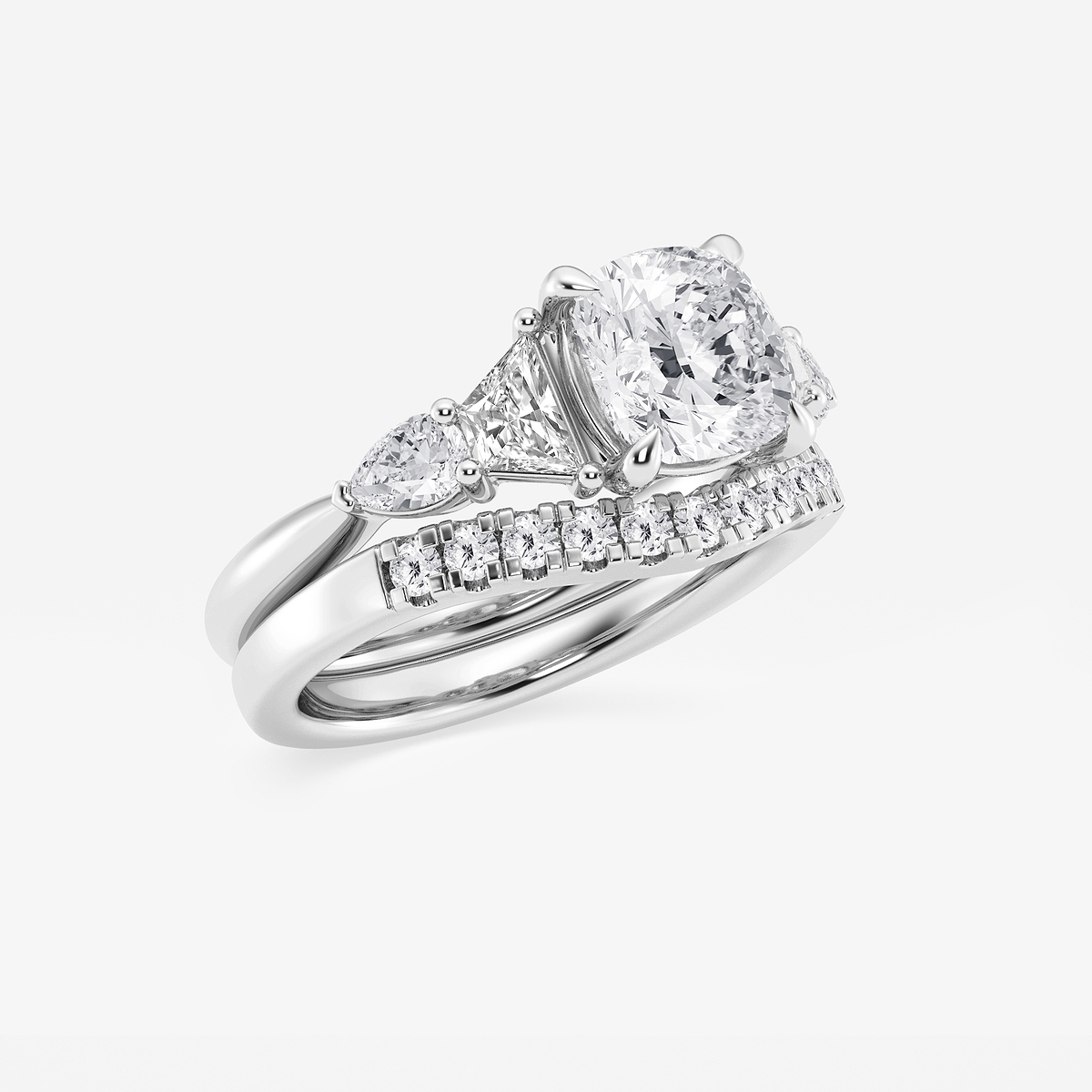 Additional Image 1 for  3 ctw Cushion Lab Grown Diamond Trapezoid and Pear Side Stone Bridal Set