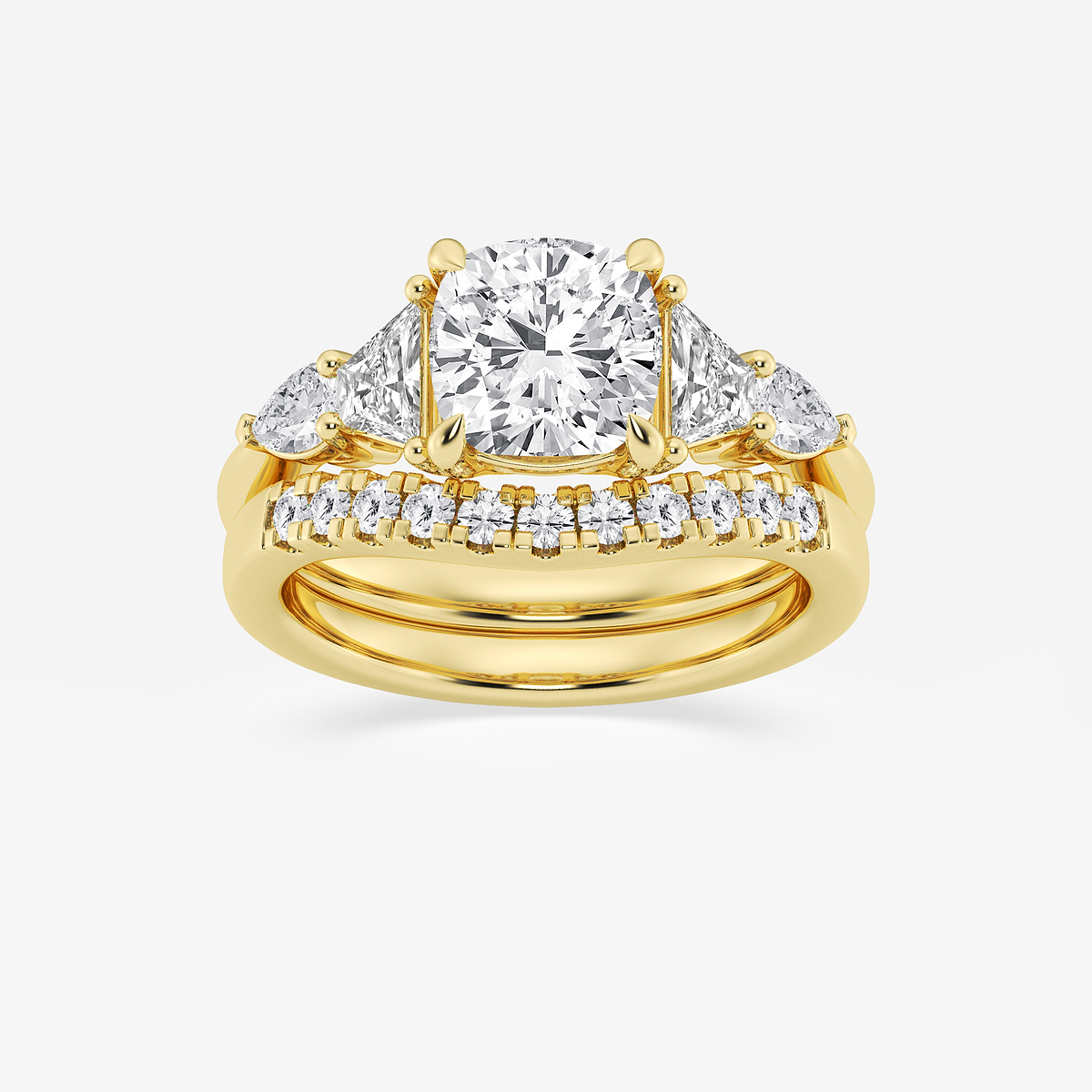 3 ctw Cushion Lab Grown Diamond Trapezoid and Pear Side Stone Bridal Set