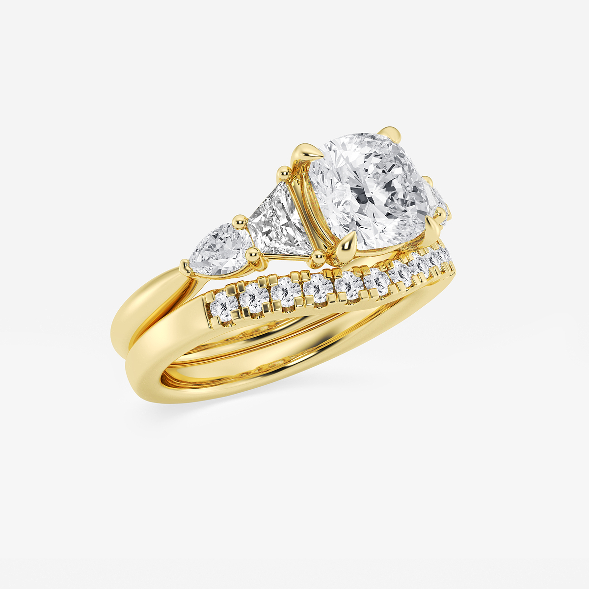 Additional Image 1 for  3 ctw Cushion Lab Grown Diamond Trapezoid and Pear Side Stone Bridal Set