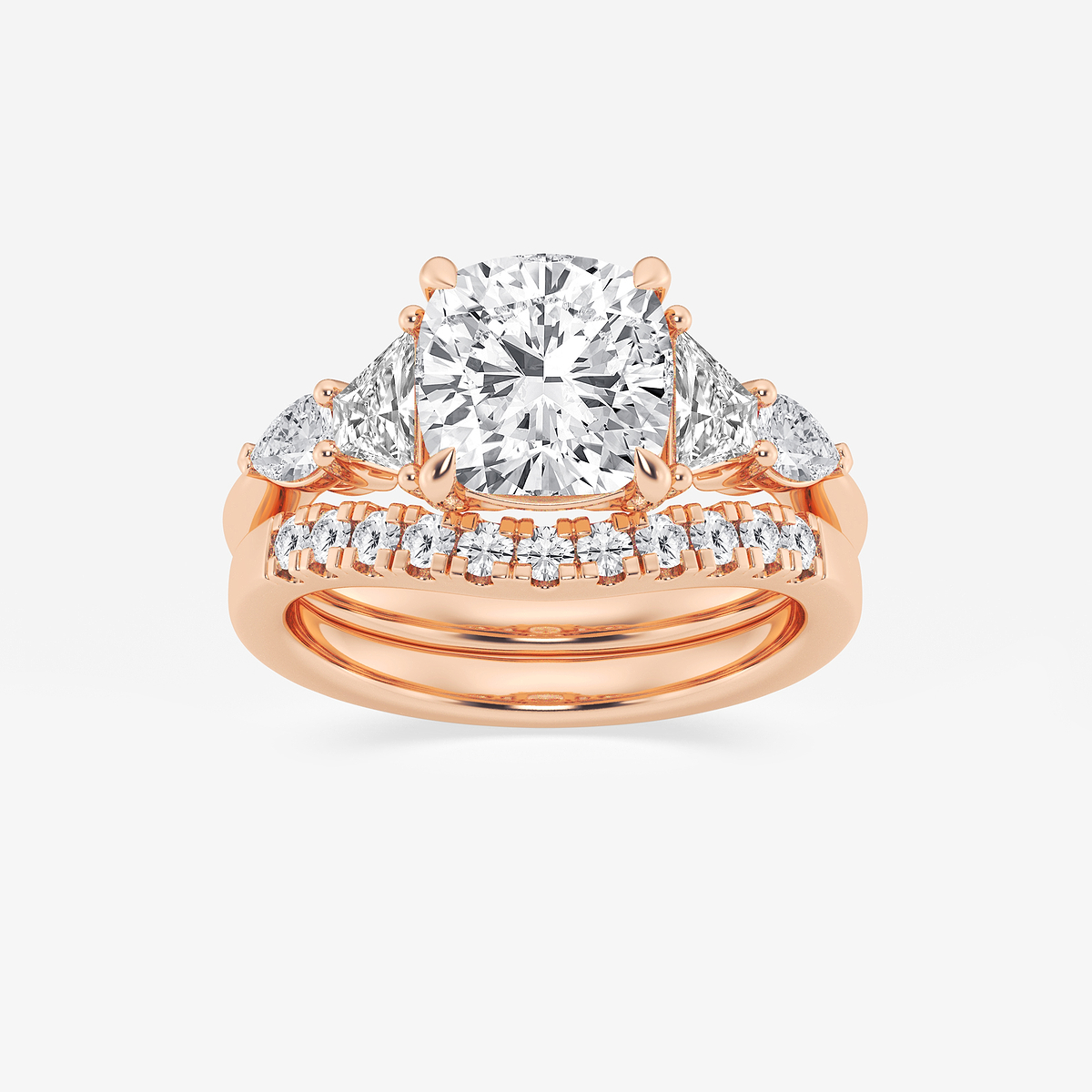 4 ctw Cushion Lab Grown Diamond Trapezoid and Pear Side Stone Bridal Set