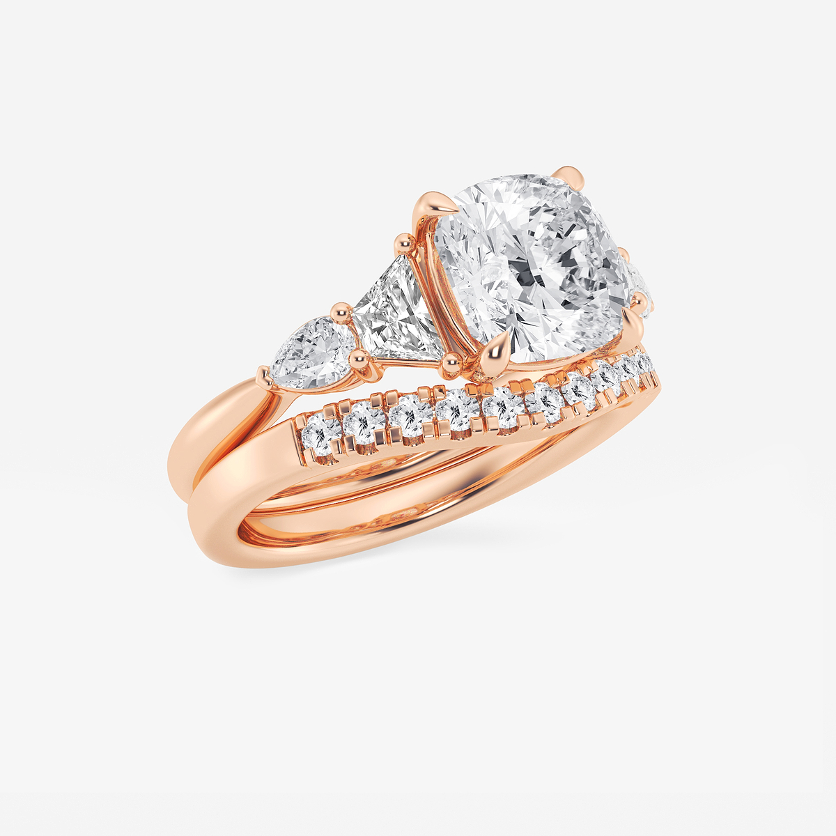 Additional Image 1 for  4 ctw Cushion Lab Grown Diamond Trapezoid and Pear Side Stone Bridal Set