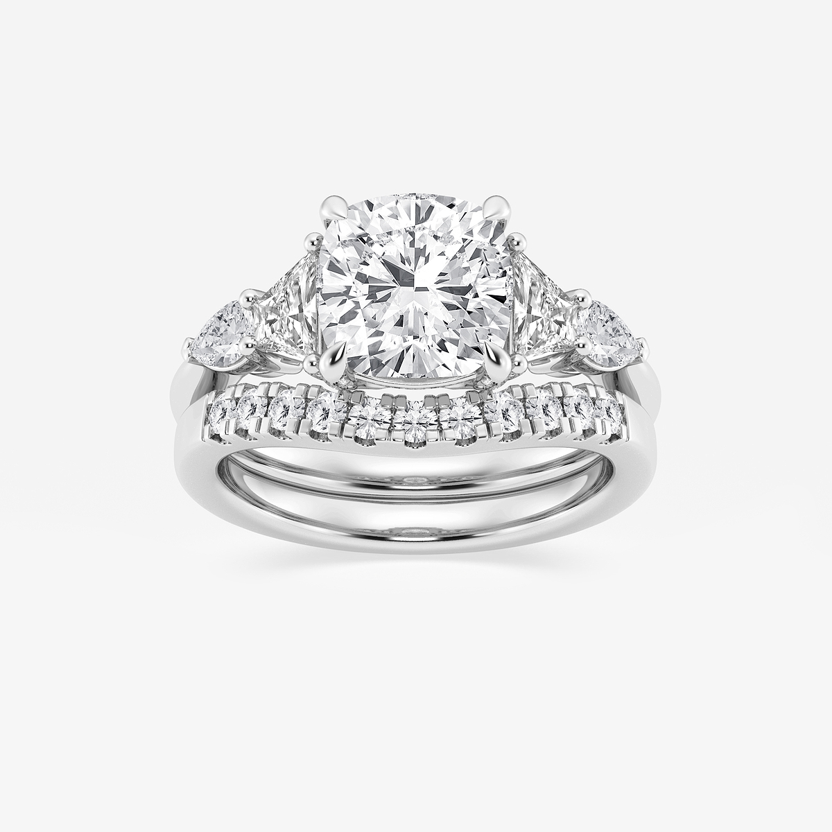 4 ctw Cushion Lab Grown Diamond Trapezoid and Pear Side Stone Bridal Set