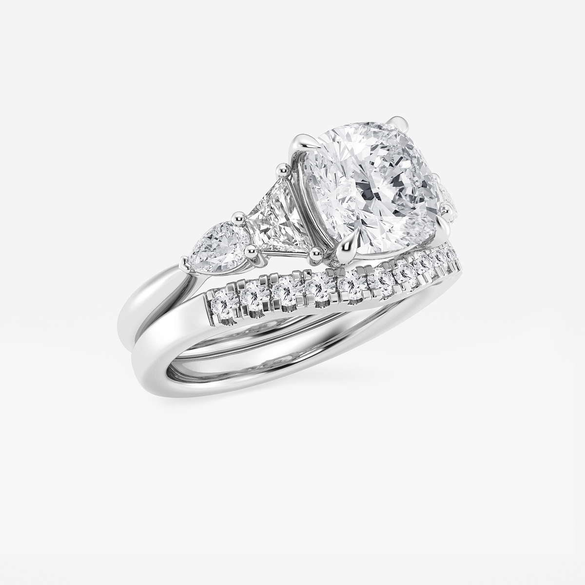 Additional Image 1 for  4 ctw Cushion Lab Grown Diamond Trapezoid and Pear Side Stone Bridal Set