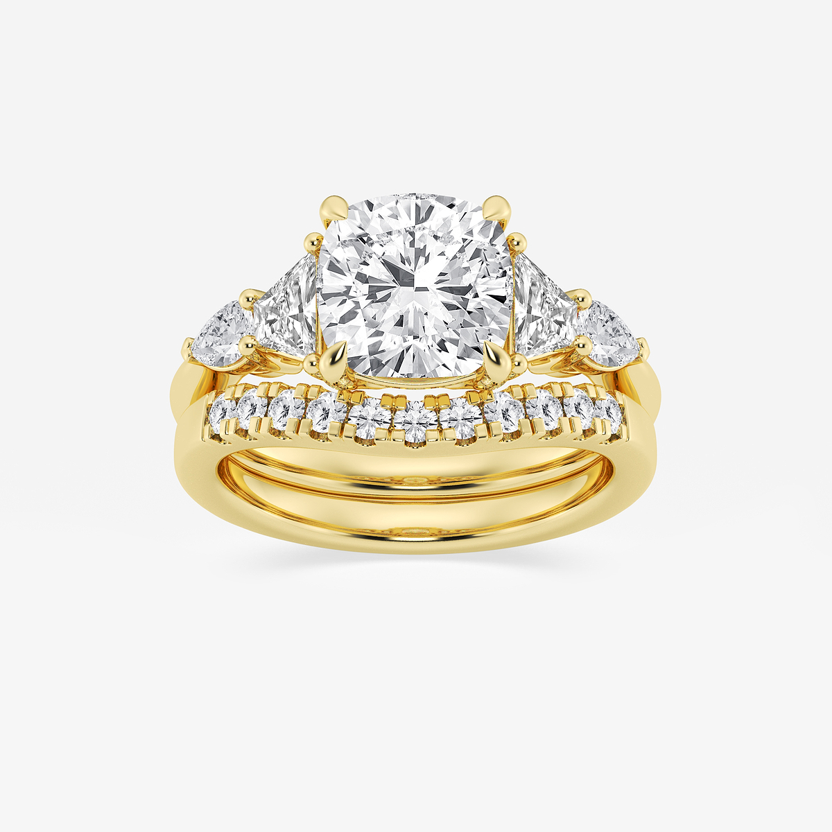 4 ctw Cushion Lab Grown Diamond Trapezoid and Pear Side Stone Bridal Set