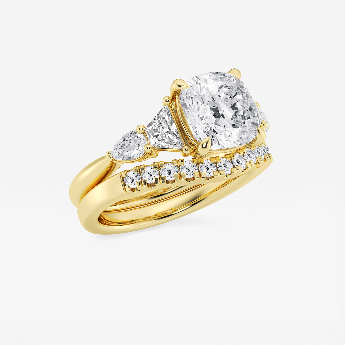 Additional Image 1 for  4 ctw Cushion Lab Grown Diamond Trapezoid and Pear Side Stone Bridal Set