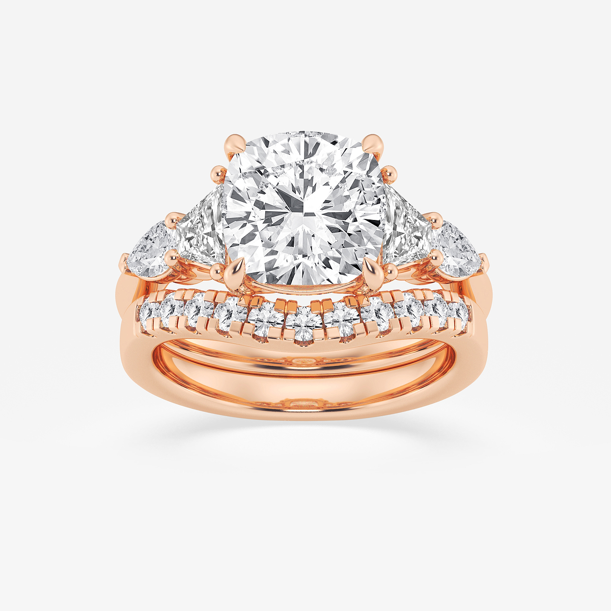 5 1/4 ctw Cushion Lab Grown Diamond Trapezoid and Pear Side Stone Bridal Set