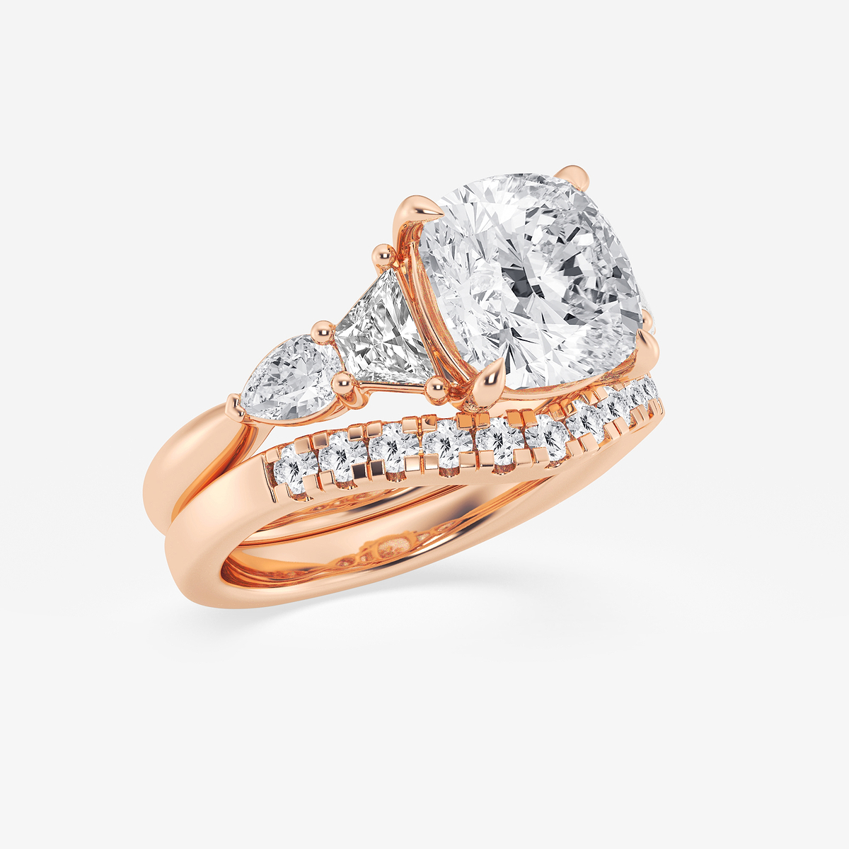 Additional Image 1 for  5 1/4 ctw Cushion Lab Grown Diamond Trapezoid and Pear Side Stone Bridal Set
