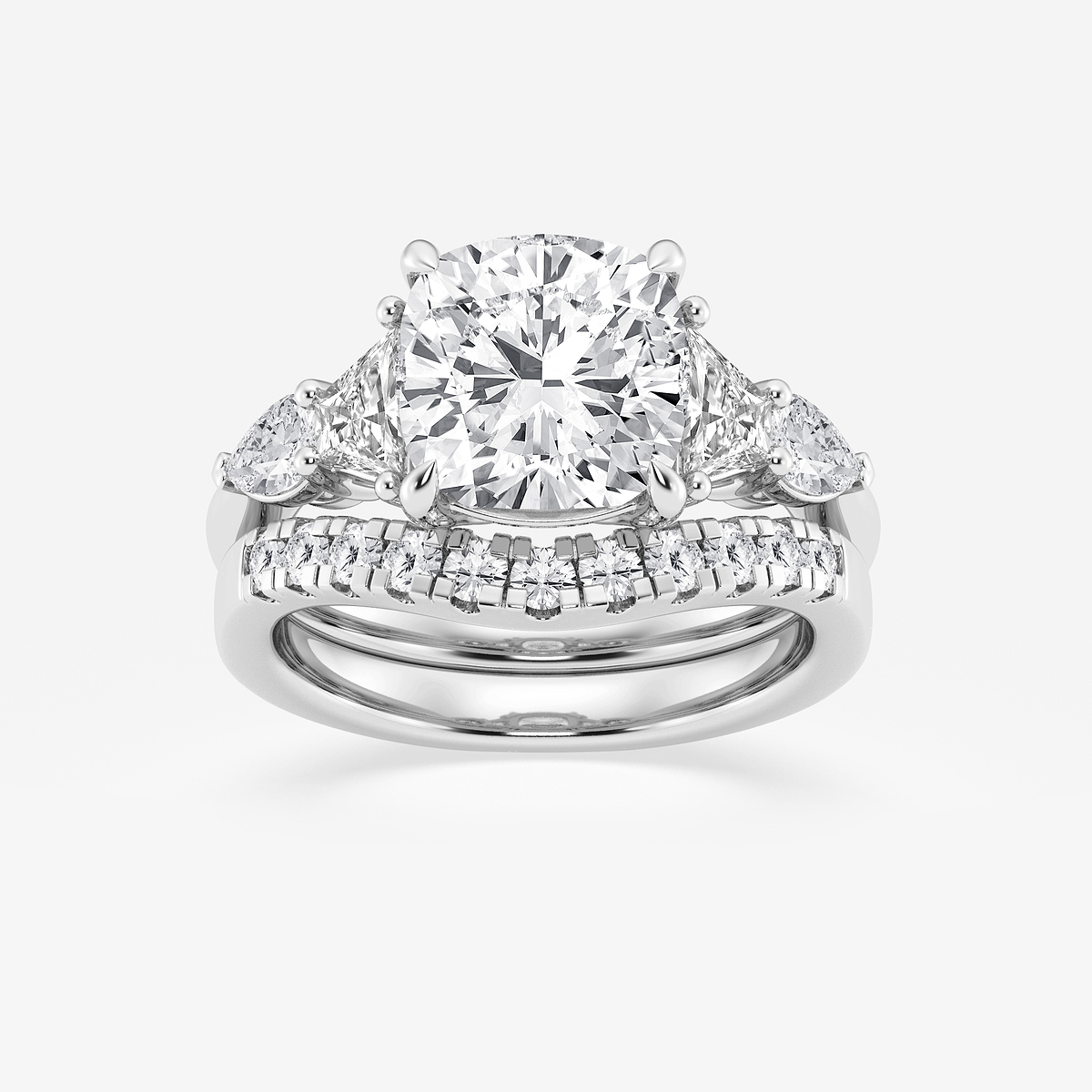 5 1/4 ctw Cushion Lab Grown Diamond Trapezoid and Pear Side Stone Bridal Set