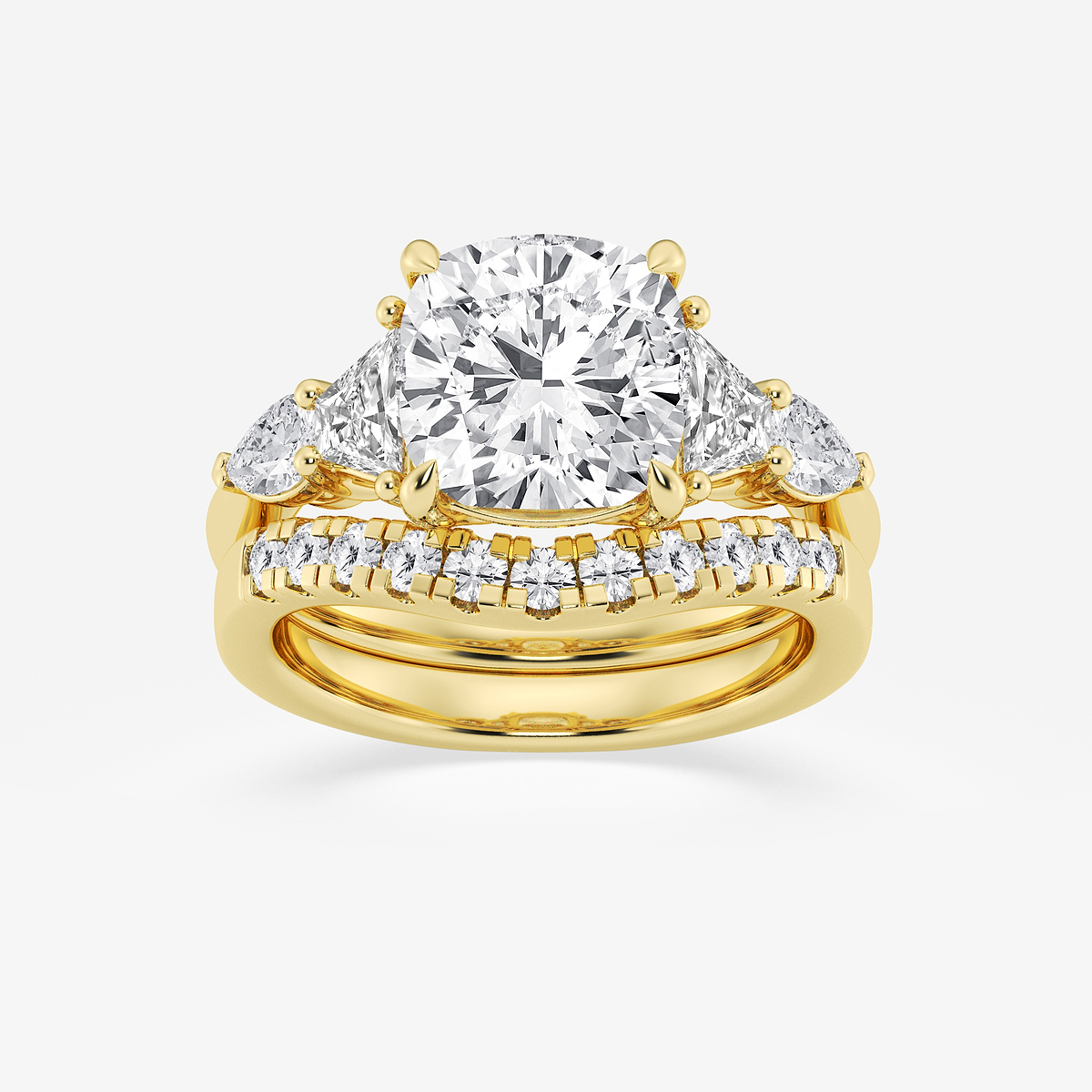 5 1/4 ctw Cushion Lab Grown Diamond Trapezoid and Pear Side Stone Bridal Set