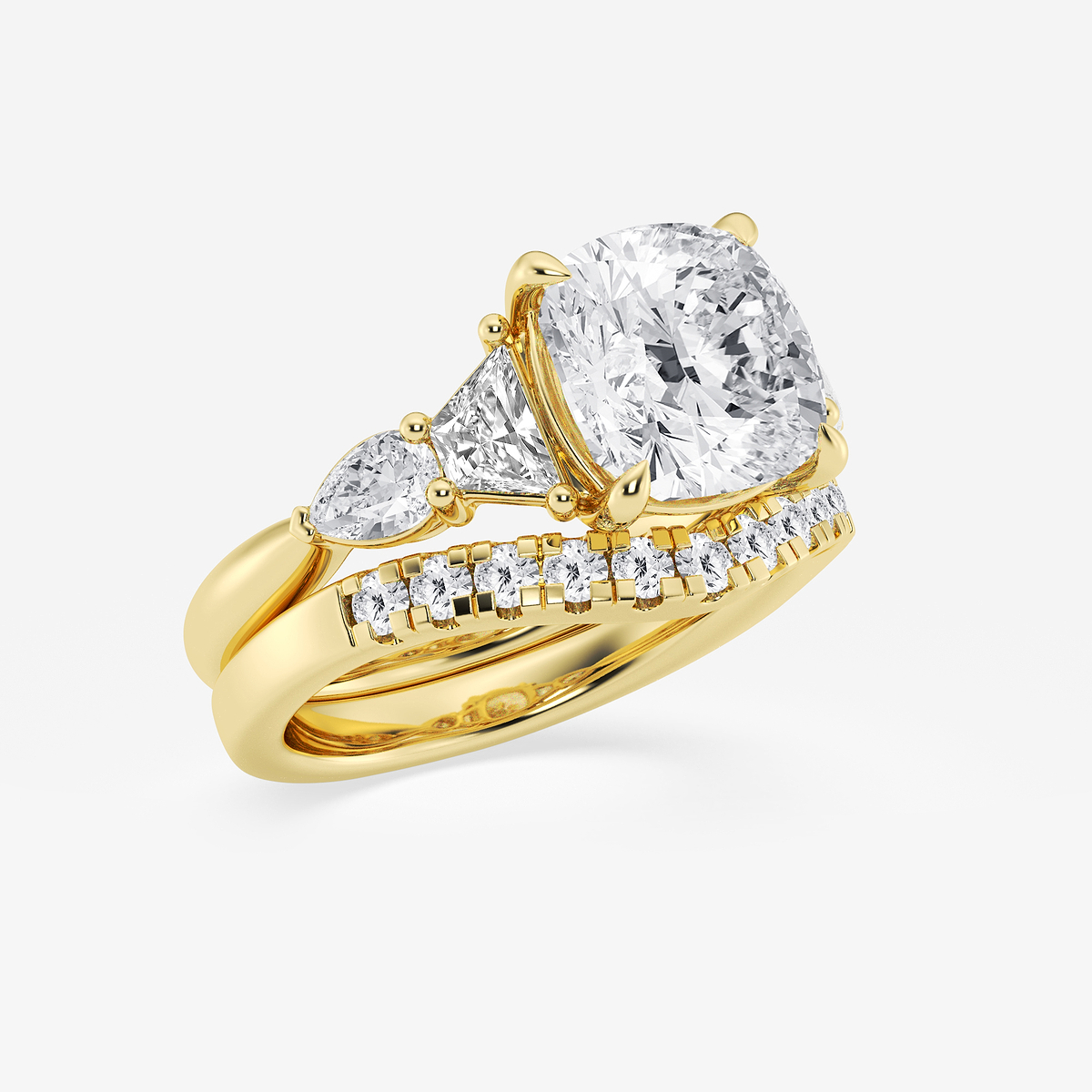 Additional Image 1 for  5 1/4 ctw Cushion Lab Grown Diamond Trapezoid and Pear Side Stone Bridal Set