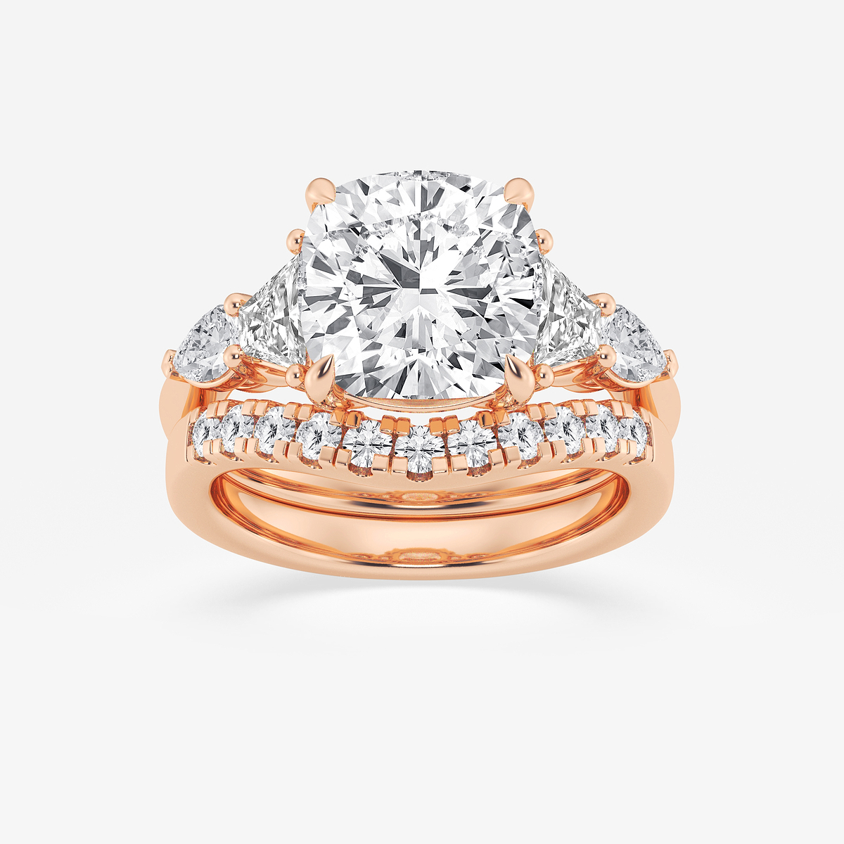 6 1/4 ctw Cushion Lab Grown Diamond Trapezoid and Pear Side Stone Bridal Set