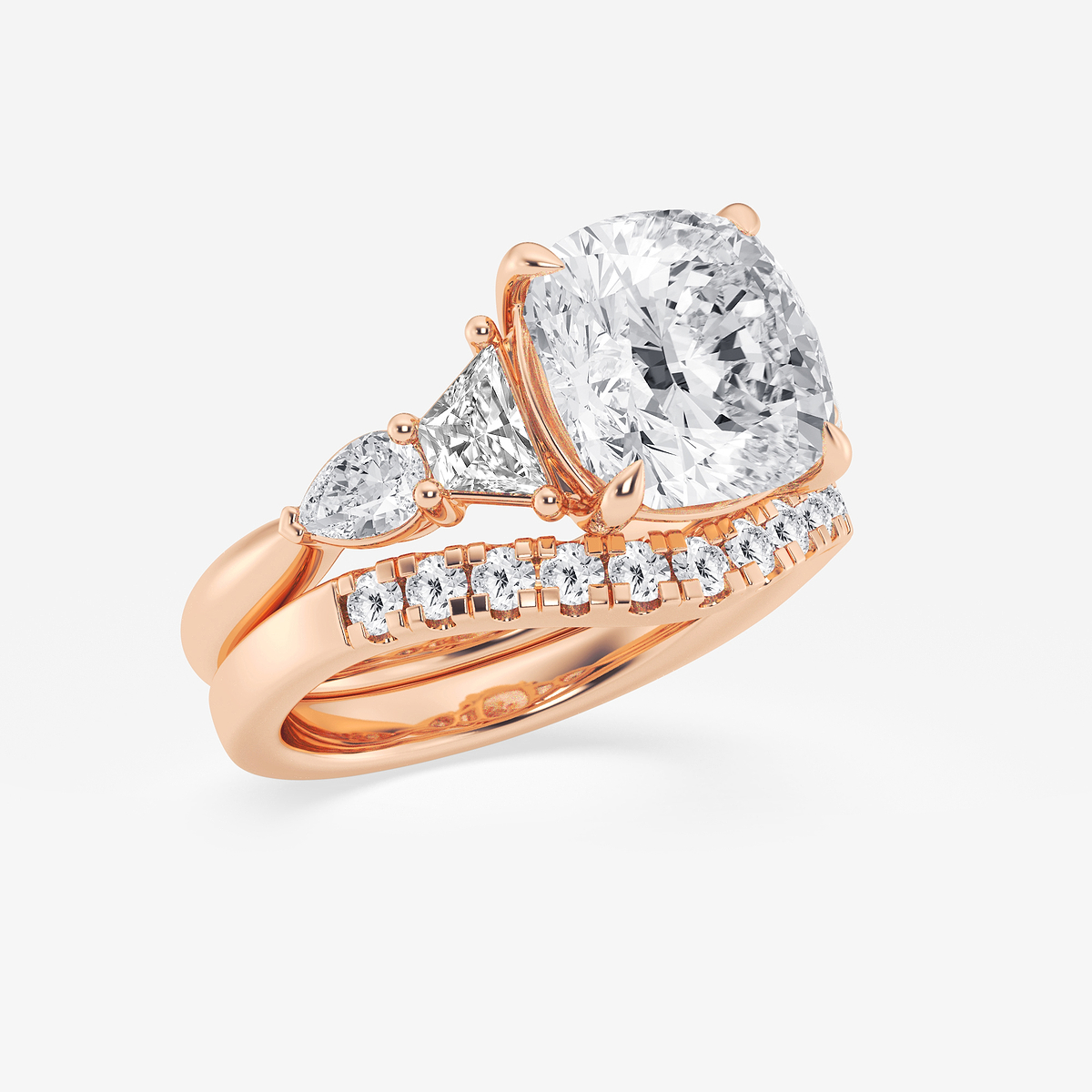 Additional Image 1 for  6 1/4 ctw Cushion Lab Grown Diamond Trapezoid and Pear Side Stone Bridal Set
