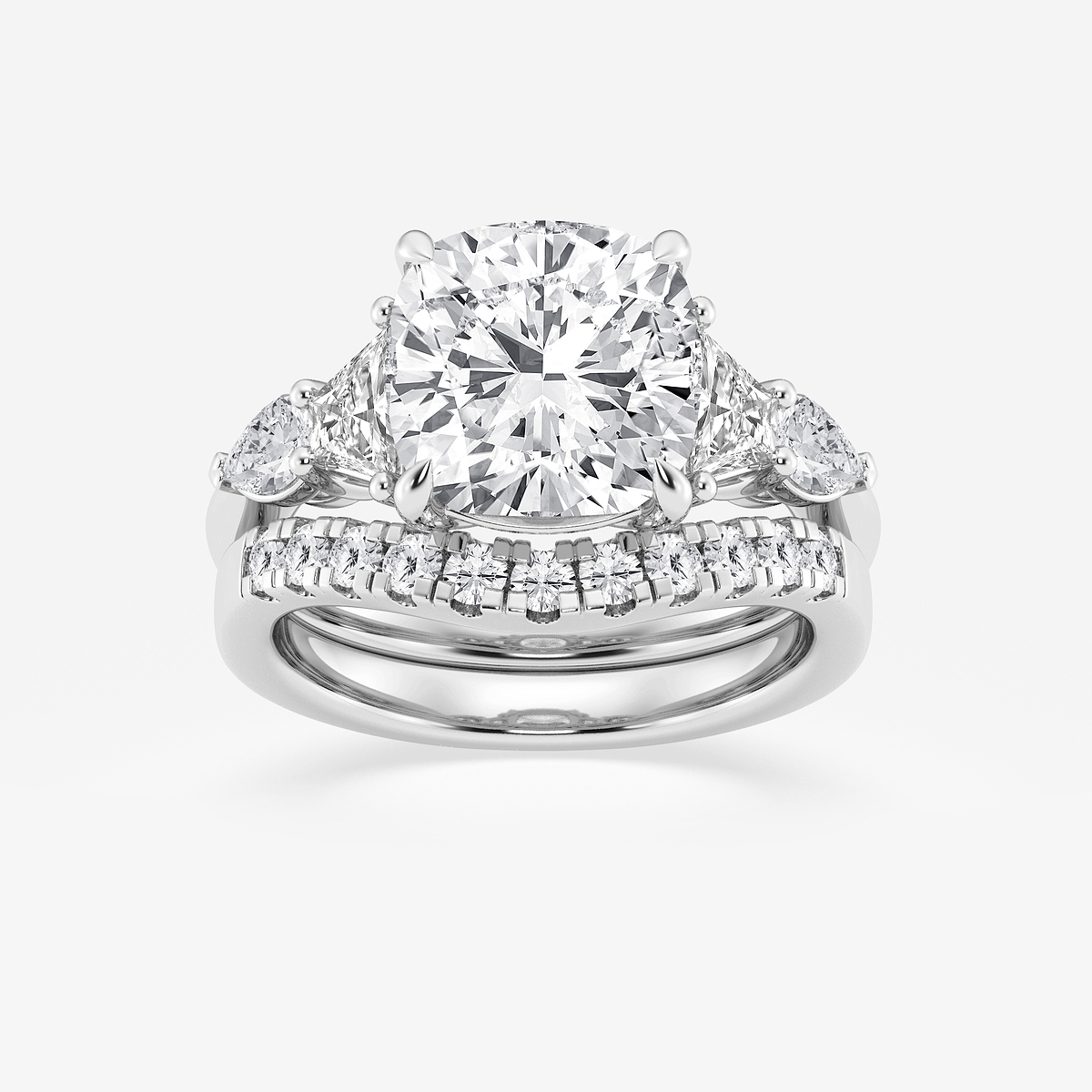 6 1/4 ctw Cushion Lab Grown Diamond Trapezoid and Pear Side Stone Bridal Set