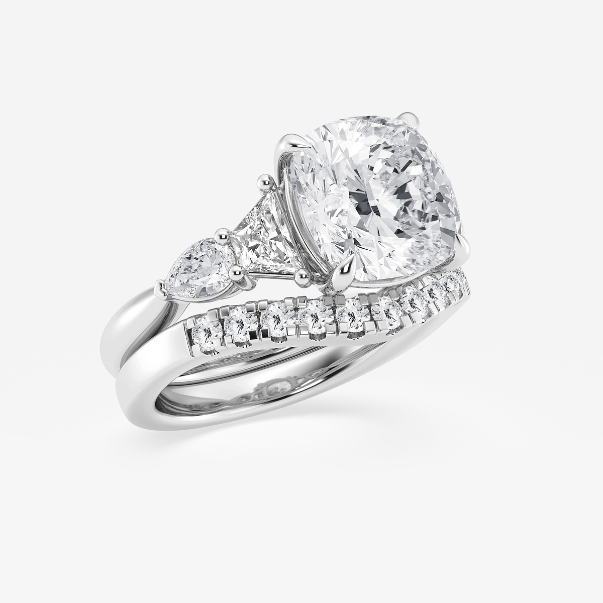 Additional Image 1 for  6 1/4 ctw Cushion Lab Grown Diamond Trapezoid and Pear Side Stone Bridal Set
