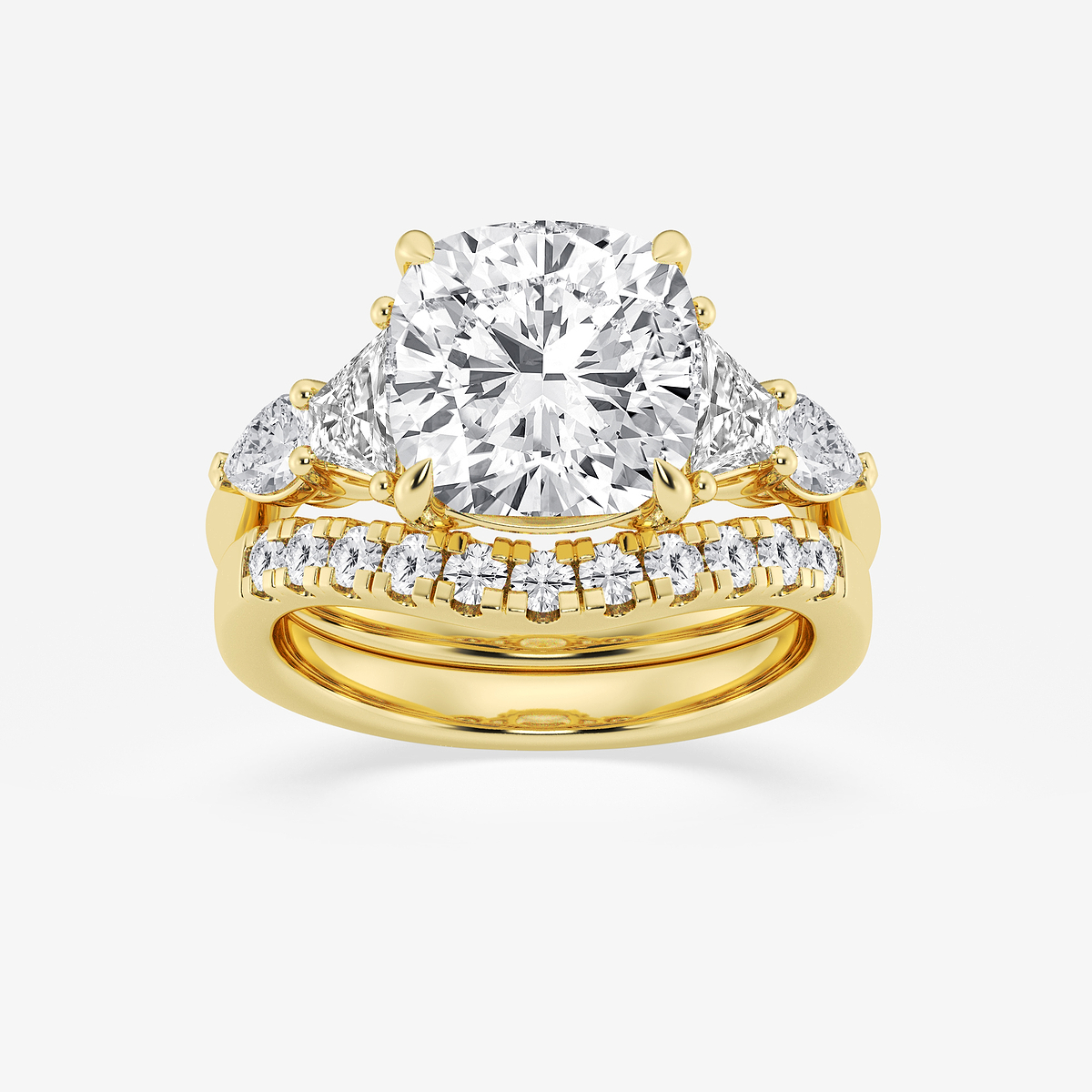 6 1/4 ctw Cushion Lab Grown Diamond Trapezoid and Pear Side Stone Bridal Set