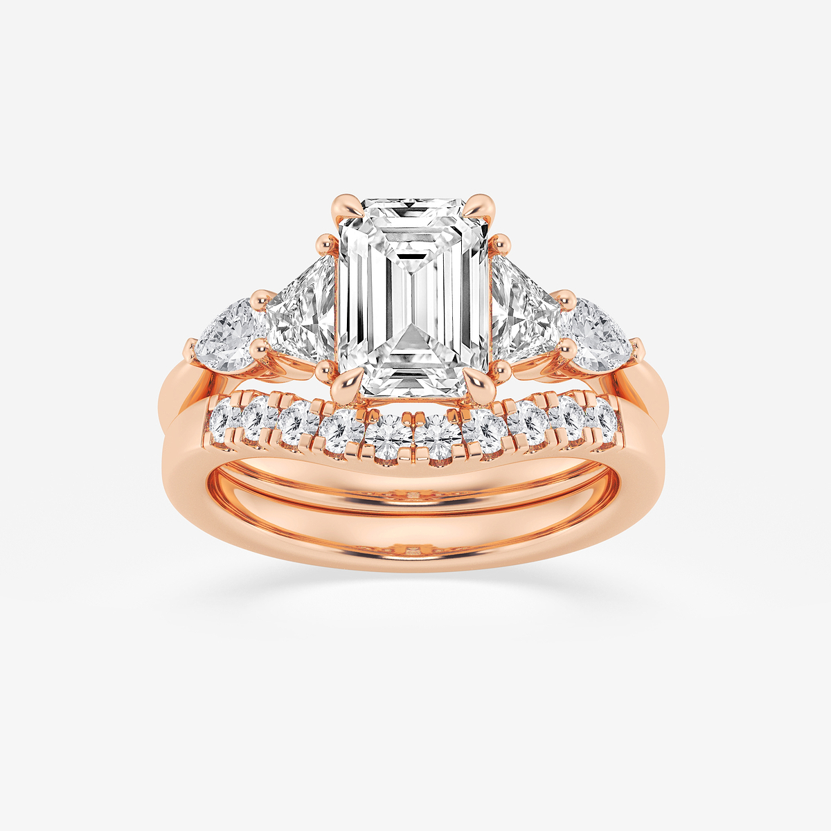 3 ctw Emerald Lab Grown Diamond Trapezoid and Pear Side Stone Bridal Set