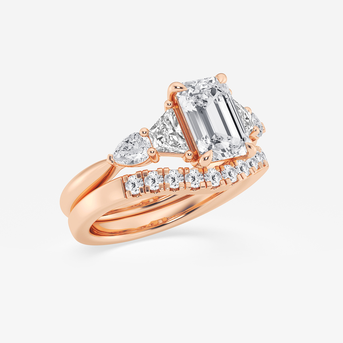 Additional Image 1 for  3 ctw Emerald Lab Grown Diamond Trapezoid and Pear Side Stone Bridal Set