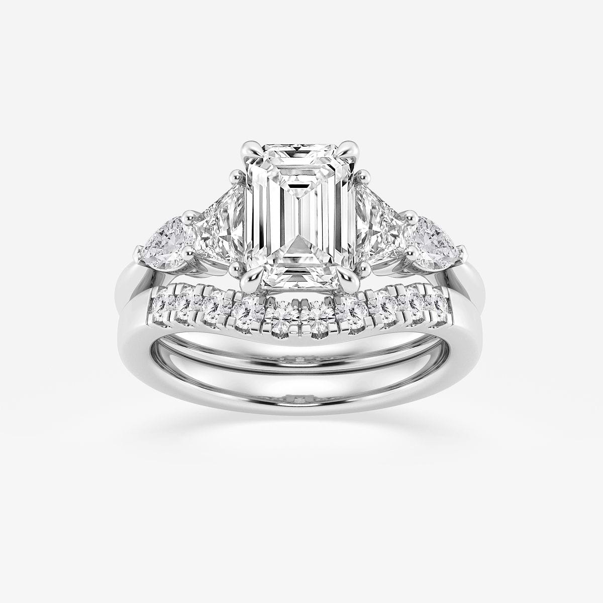 3 ctw Emerald Lab Grown Diamond Trapezoid and Pear Side Stone Bridal Set
