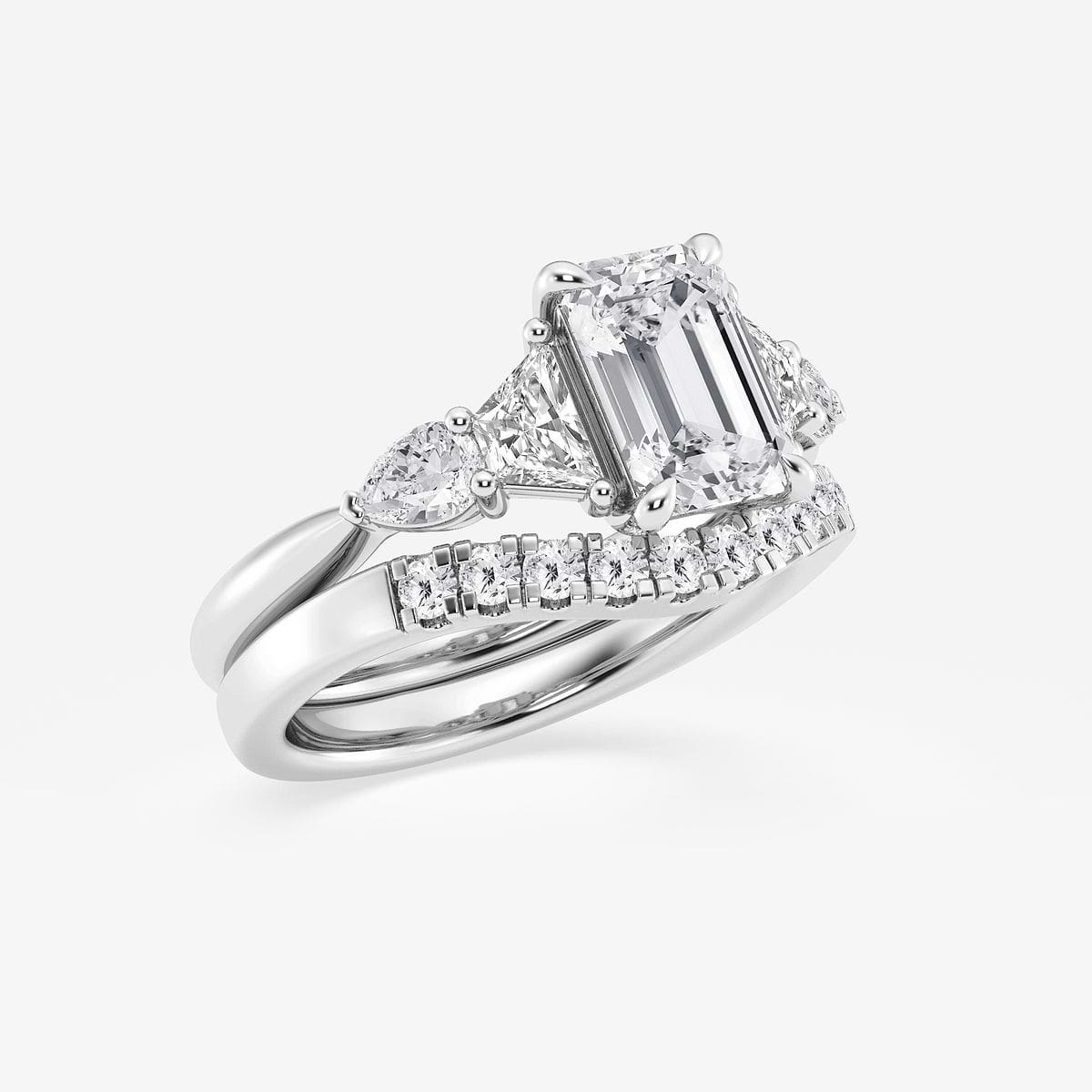 Additional Image 1 for  3 ctw Emerald Lab Grown Diamond Trapezoid and Pear Side Stone Bridal Set