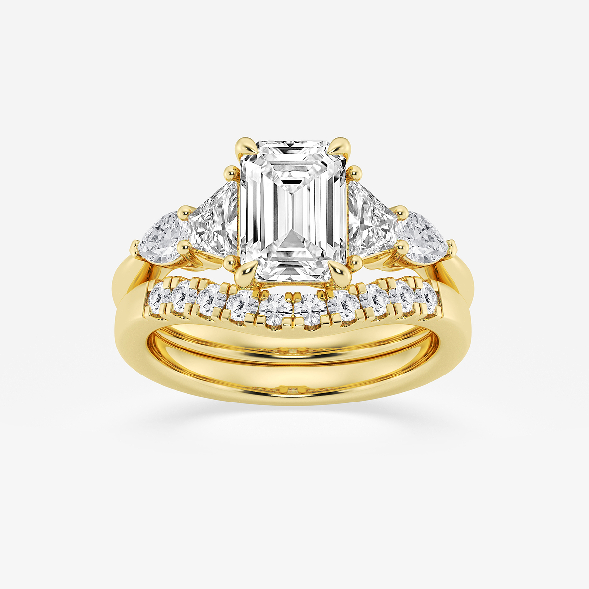 3 ctw Emerald Lab Grown Diamond Trapezoid and Pear Side Stone Bridal Set