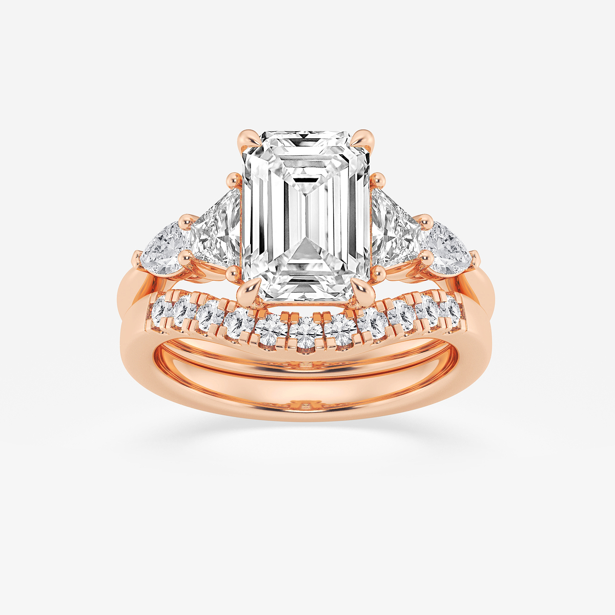 4 ctw Emerald Lab Grown Diamond Trapezoid and Pear Side Stone Bridal Set