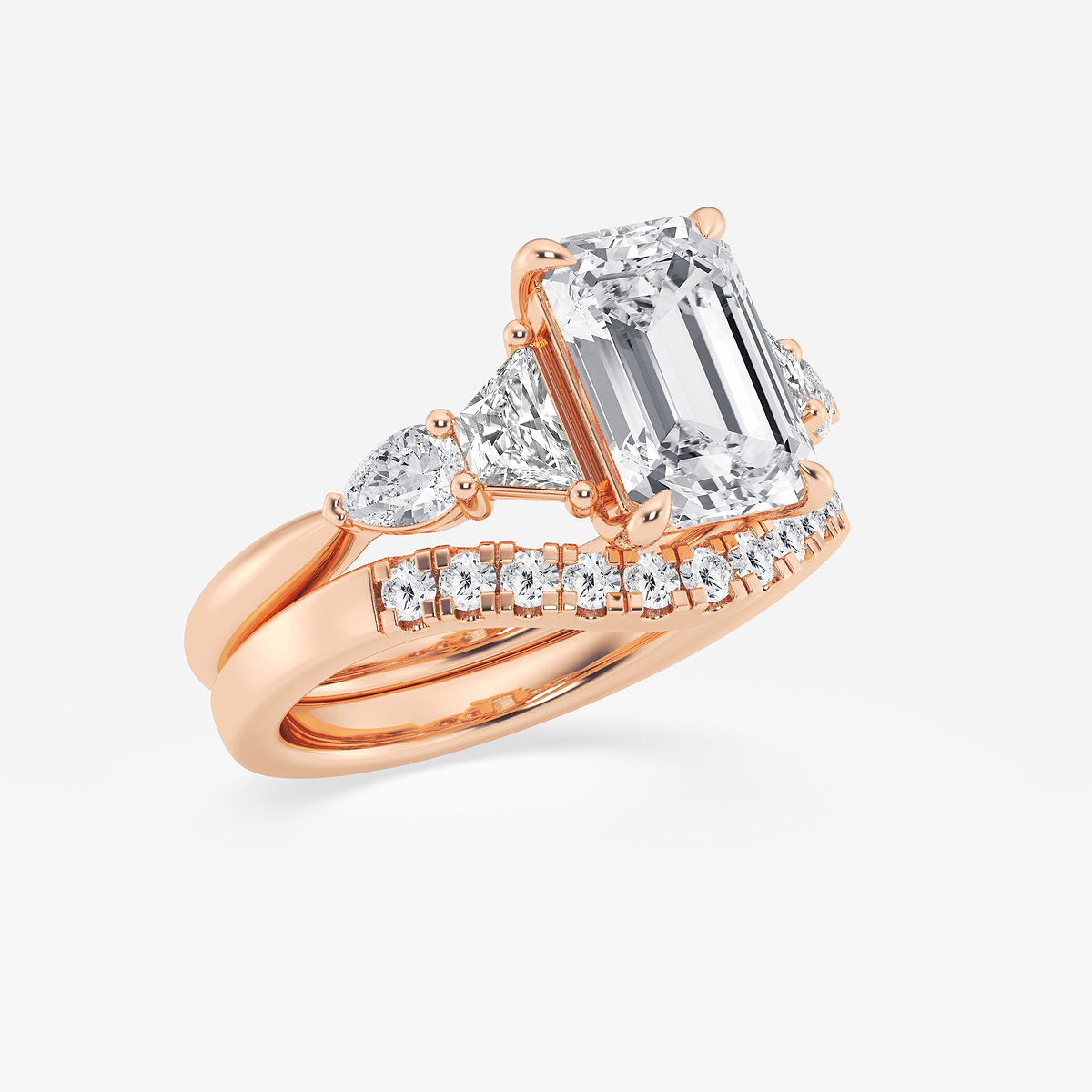 Additional Image 1 for  4 ctw Emerald Lab Grown Diamond Trapezoid and Pear Side Stone Bridal Set