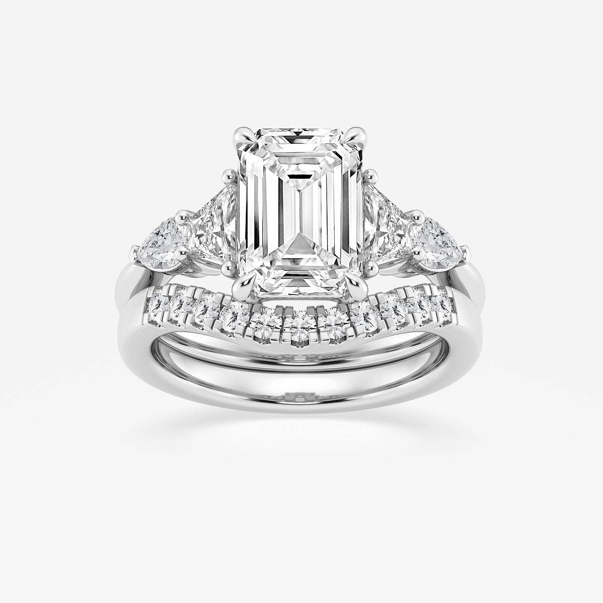 4 ctw Emerald Lab Grown Diamond Trapezoid and Pear Side Stone Bridal Set