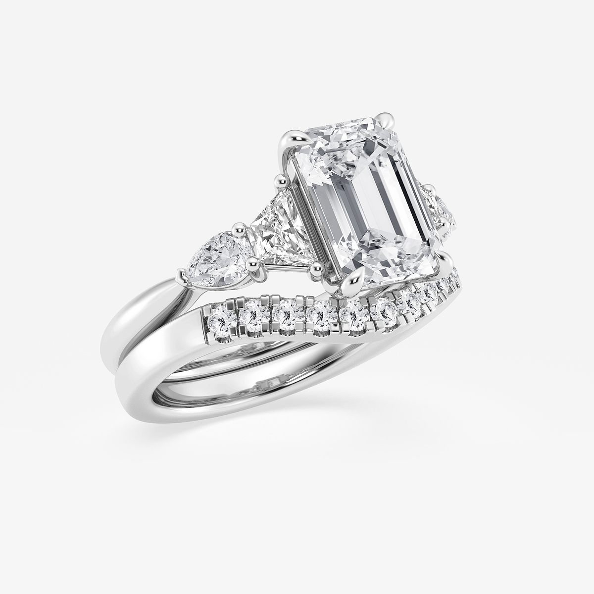 Additional Image 1 for  4 ctw Emerald Lab Grown Diamond Trapezoid and Pear Side Stone Bridal Set