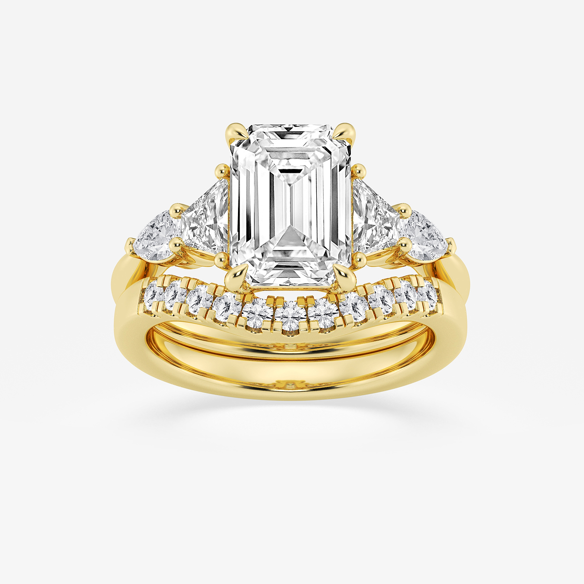 4 ctw Emerald Lab Grown Diamond Trapezoid and Pear Side Stone Bridal Set