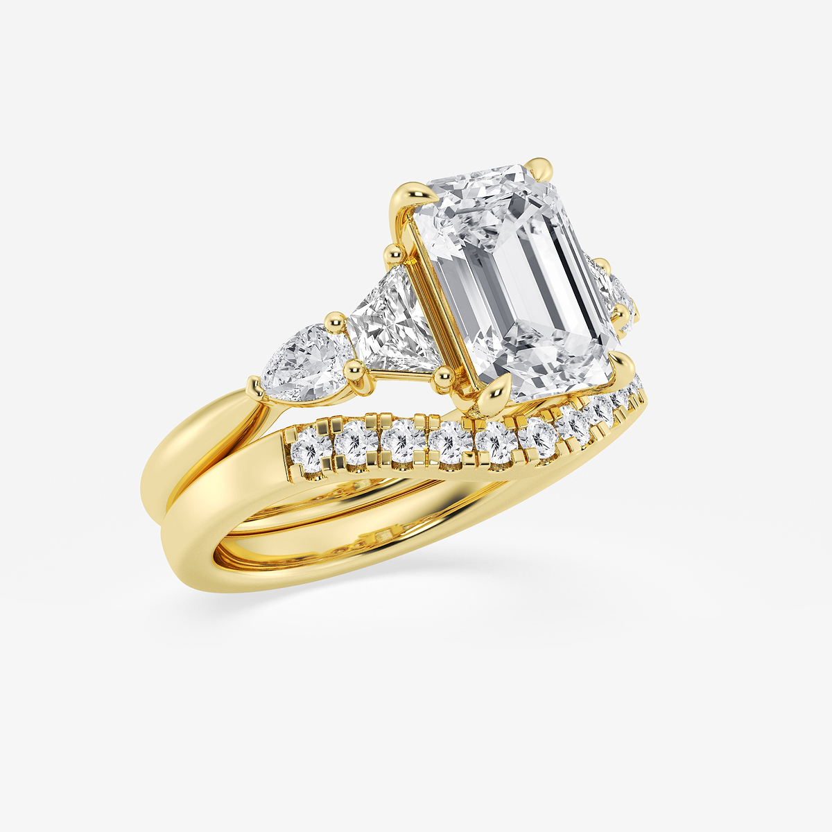 Additional Image 1 for  4 ctw Emerald Lab Grown Diamond Trapezoid and Pear Side Stone Bridal Set
