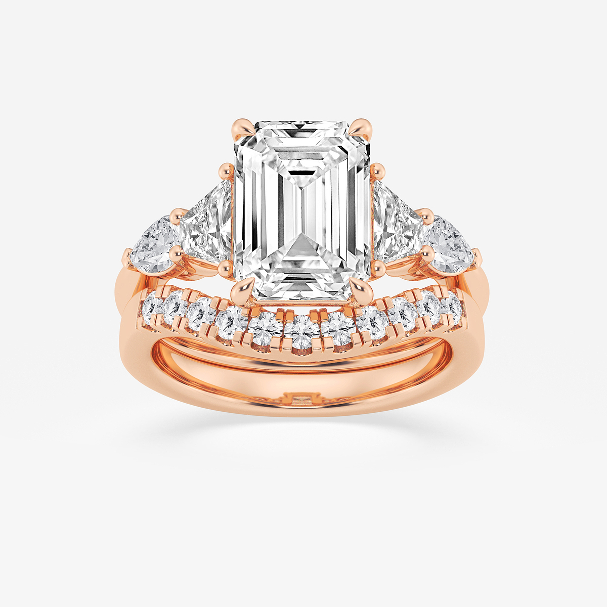 5 1/4 ctw Emerald Lab Grown Diamond Trapezoid and Pear Side Stone Bridal Set