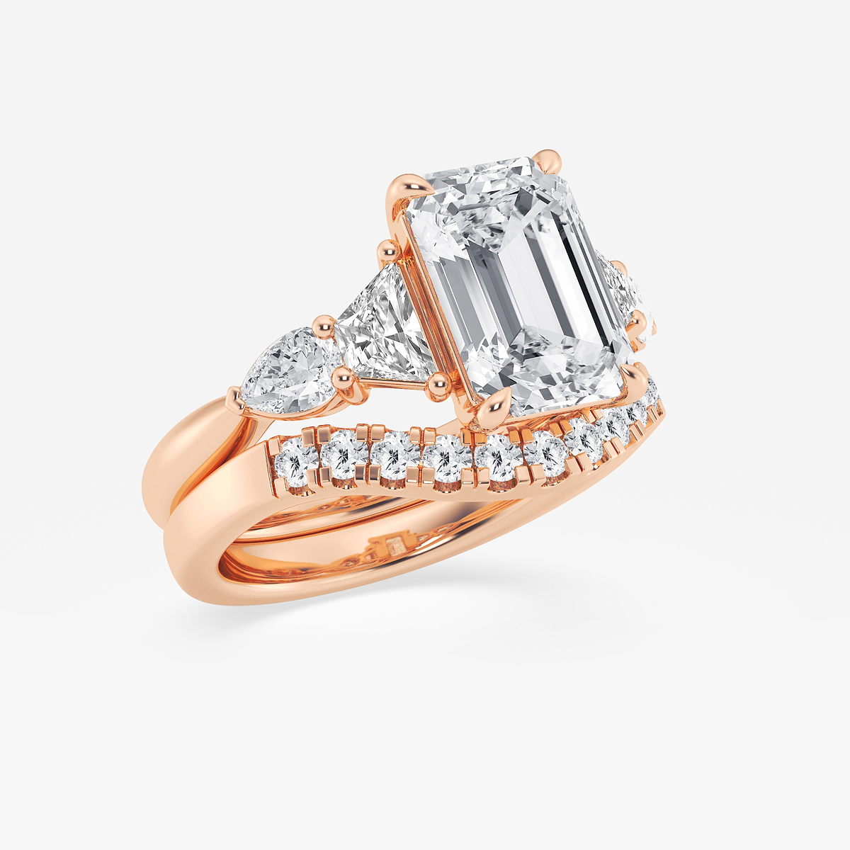 Additional Image 1 for  5 1/4 ctw Emerald Lab Grown Diamond Trapezoid and Pear Side Stone Bridal Set