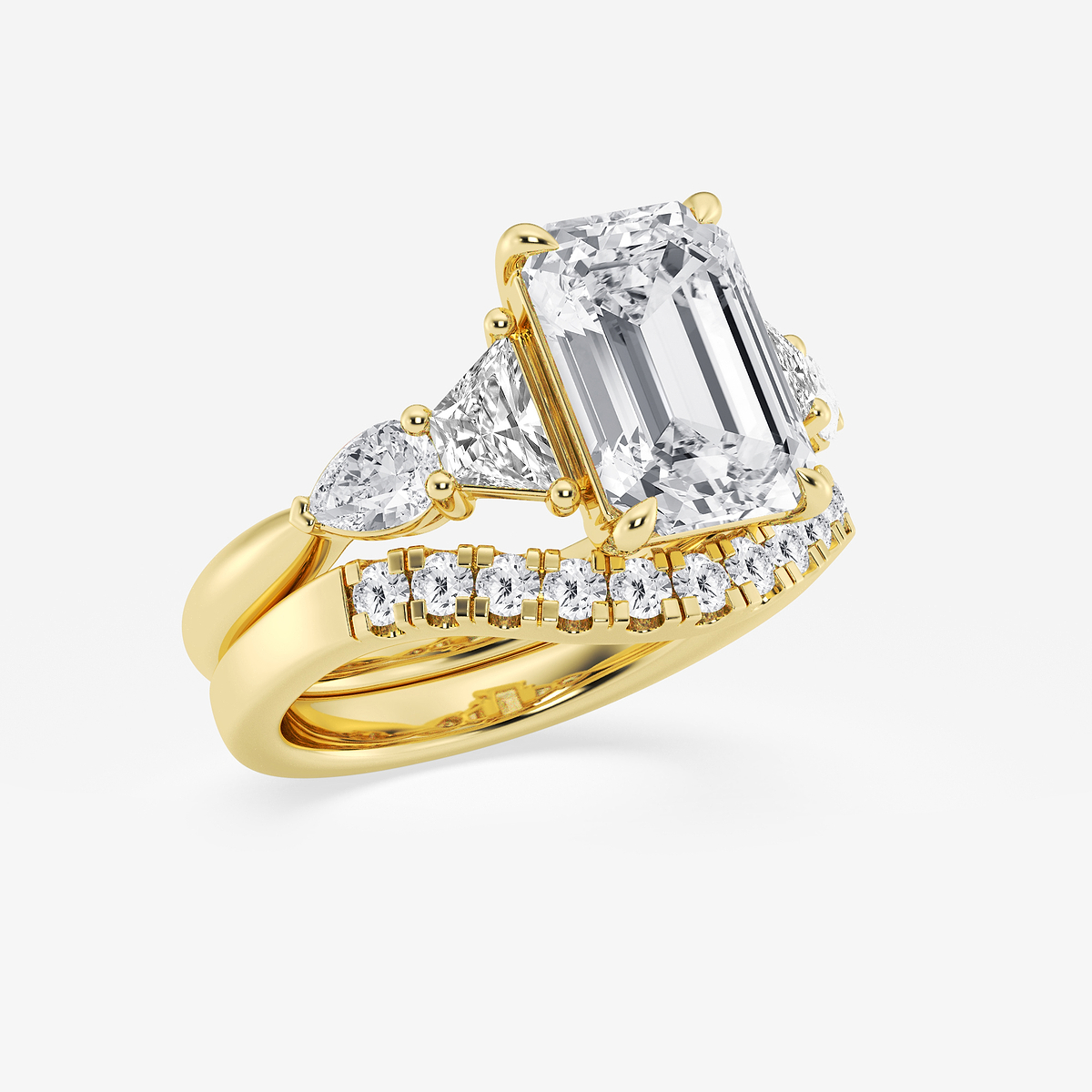 Additional Image 1 for  5 1/4 ctw Emerald Lab Grown Diamond Trapezoid and Pear Side Stone Bridal Set