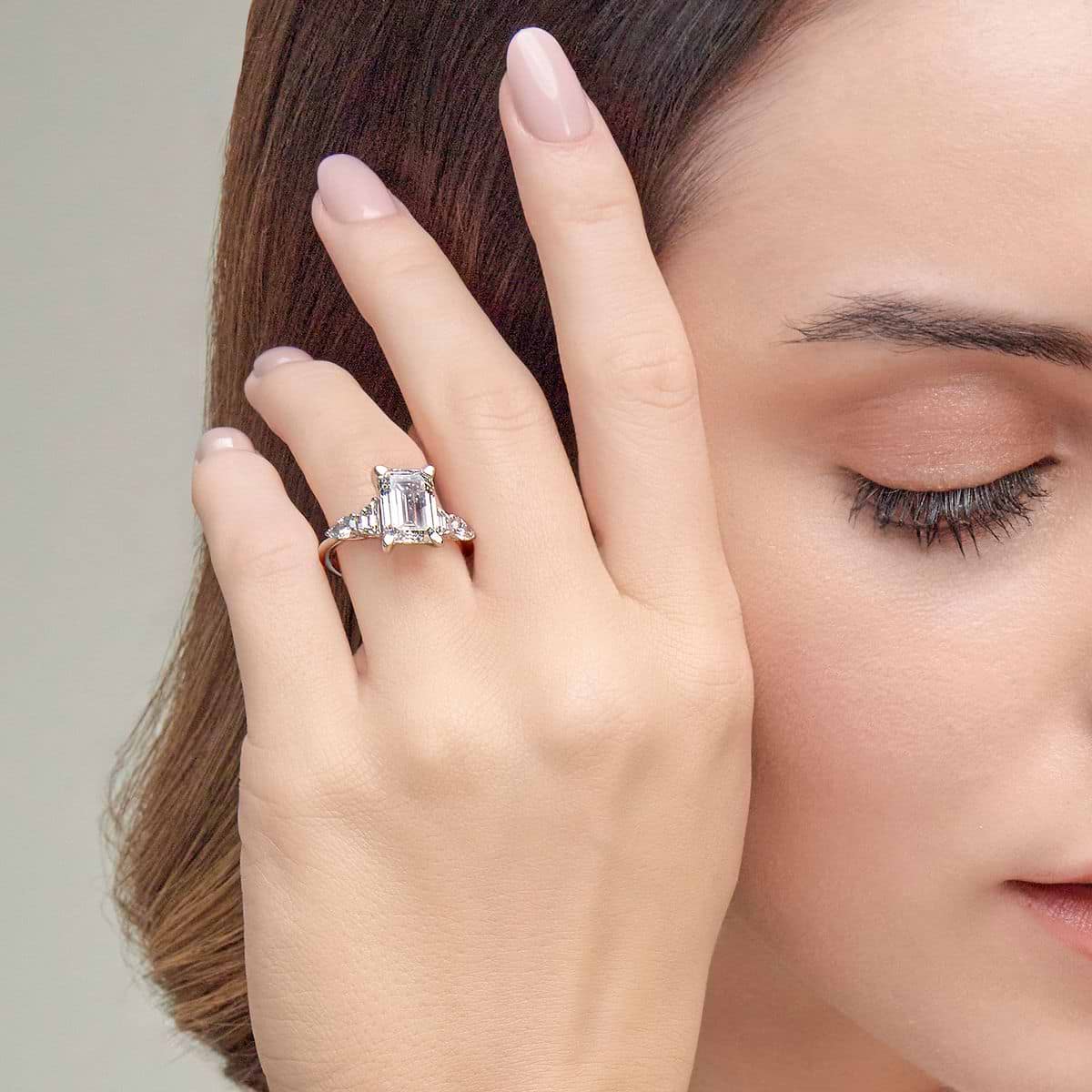 3 ctw Emerald Lab Grown Diamond Trapezoid and Pear Side Stone Bridal Set