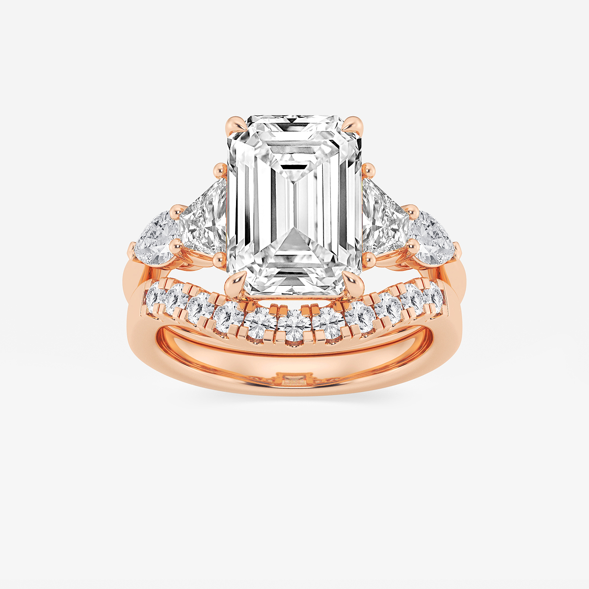 6 1/4 ctw Emerald Lab Grown Diamond Trapezoid and Pear Side Stone Bridal Set