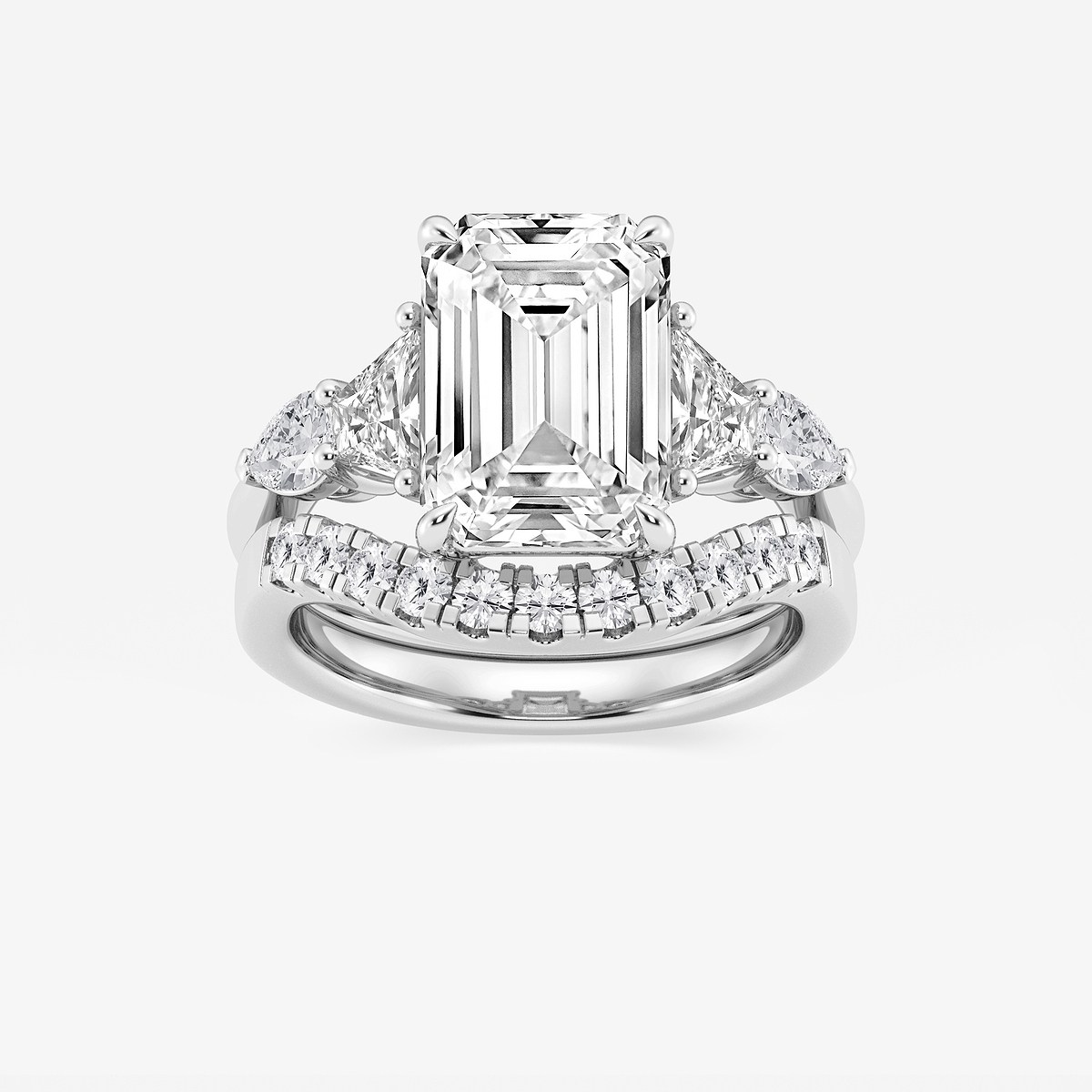 6 1/4 ctw Emerald Lab Grown Diamond Trapezoid and Pear Side Stone Bridal Set