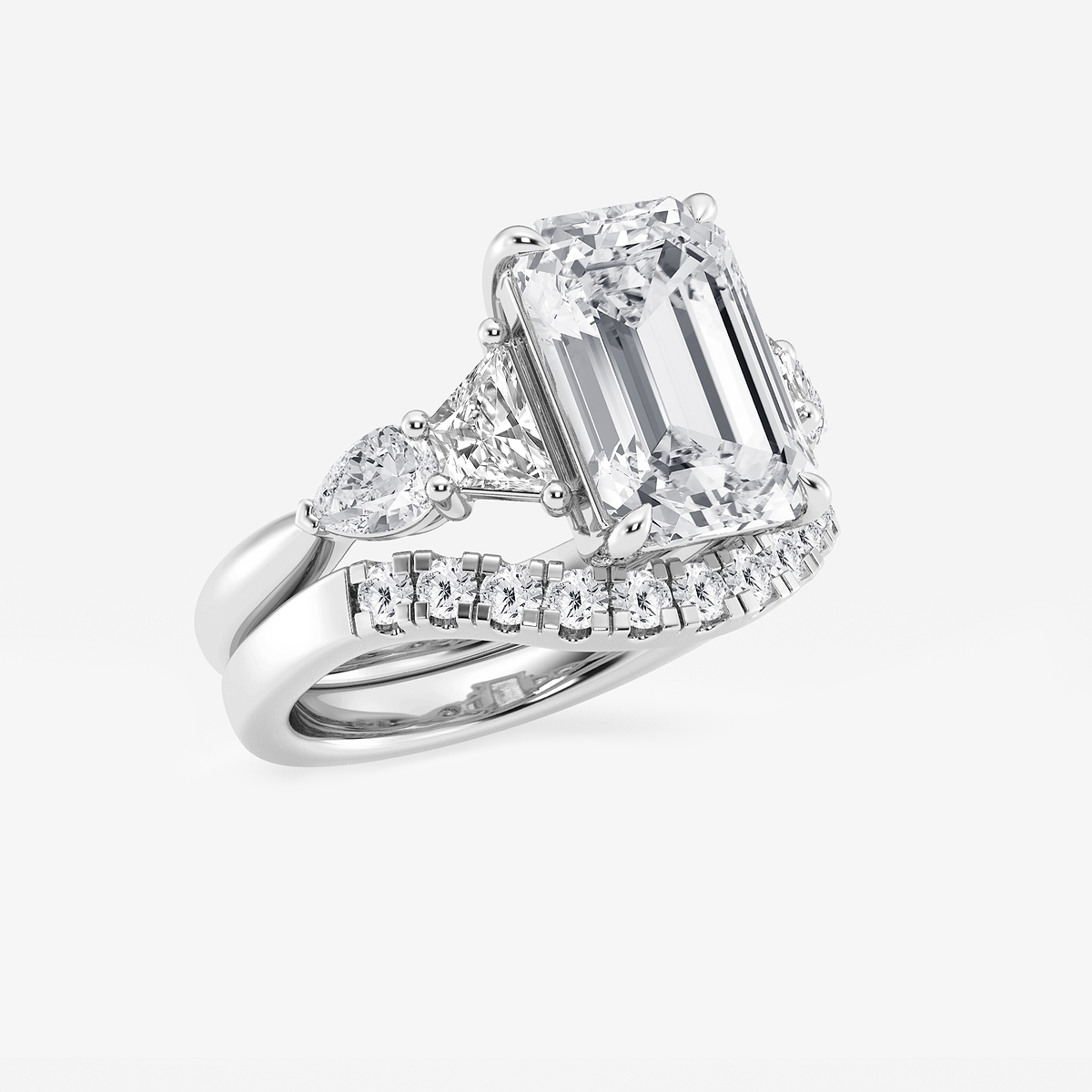 Additional Image 1 for  6 1/4 ctw Emerald Lab Grown Diamond Trapezoid and Pear Side Stone Bridal Set