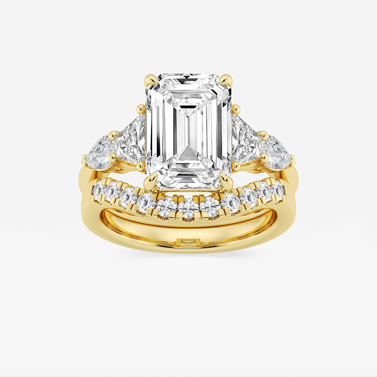6 1/4 ctw Emerald Lab Grown Diamond Trapezoid and Pear Side Stone Bridal Set